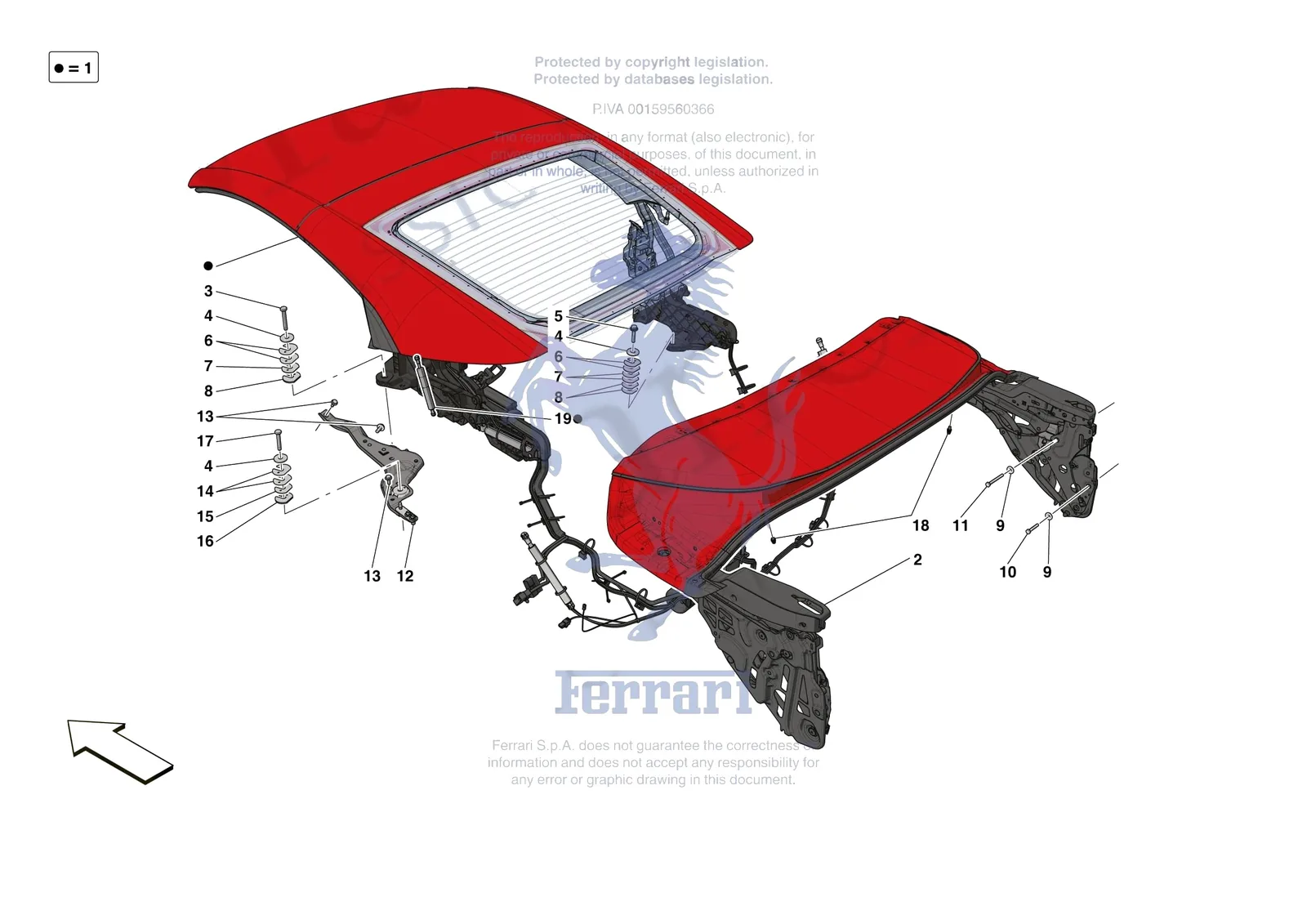 Ferrari Portofino M [VEHICLE TRIM] - E.13.03 - ROOF - STRUCTURE exploded diagram