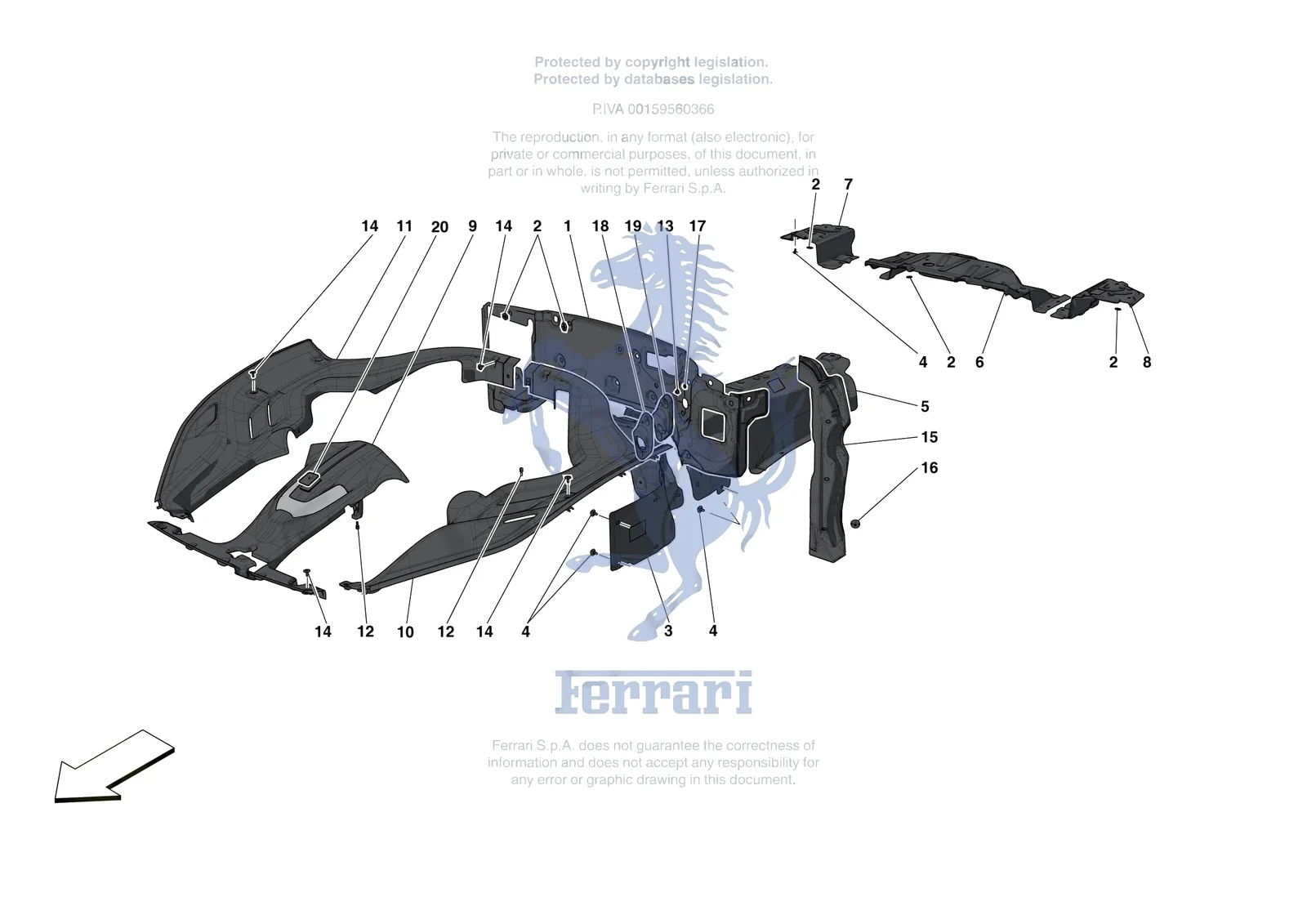 Ferrari Portofino M [VEHICLE TRIM] - E.20 - ENGINE COMPARTMENT INSULATION exploded diagram