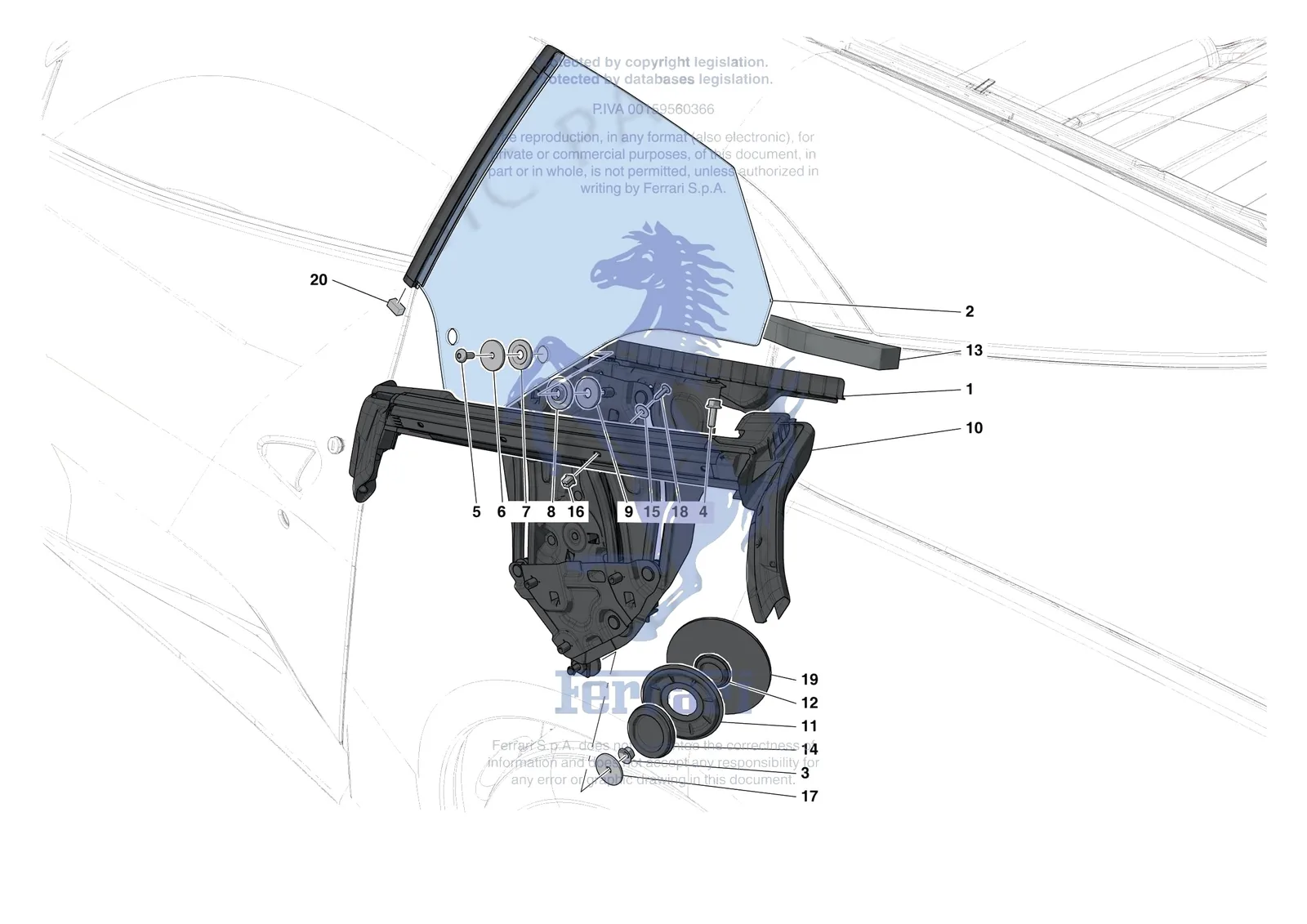 Ferrari Portofino M [VEHICLE TRIM] - E.27 - SIDE WINDOWS exploded diagram