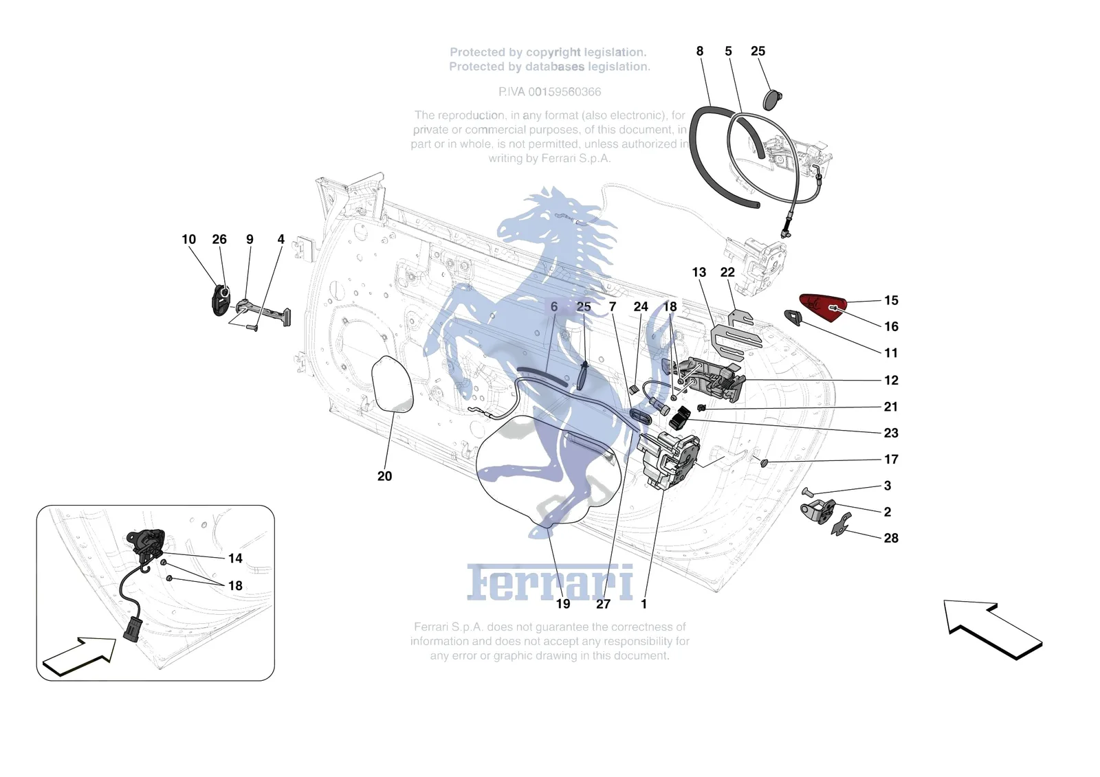 Ferrari Portofino M [VEHICLE TRIM] - E.29.02 - DOORS - OPENING MECHANISMS AND HINGES exploded diagram