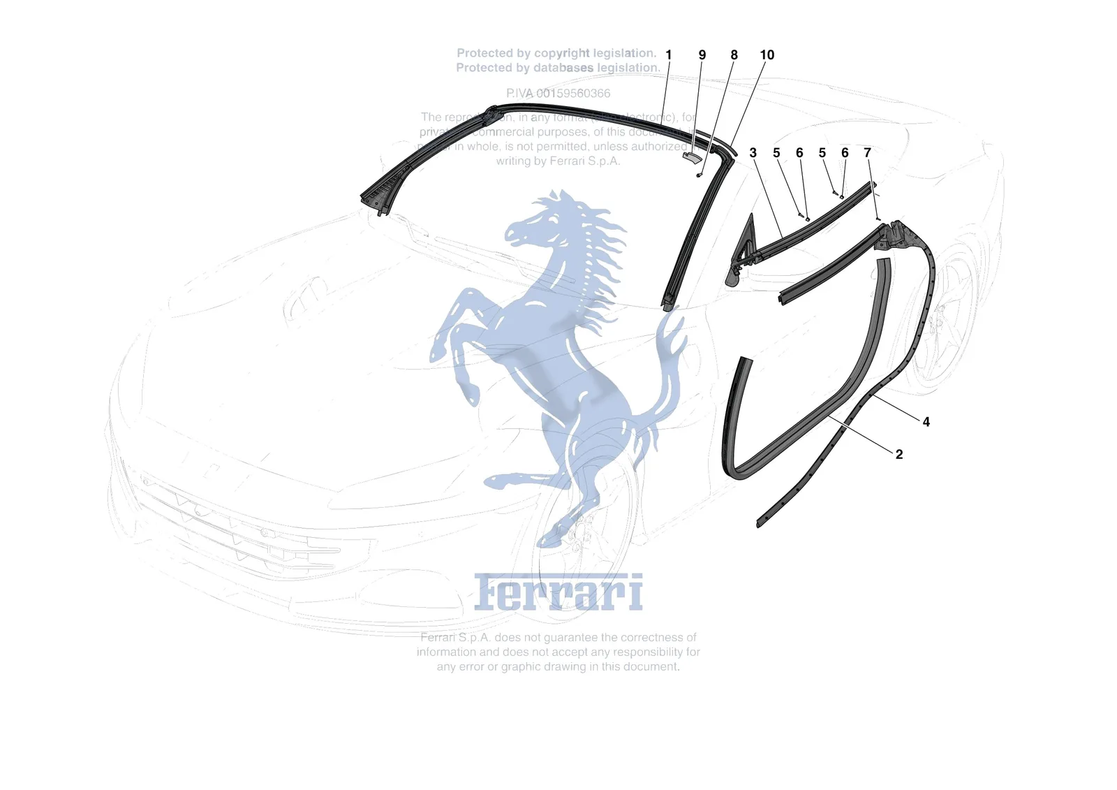 Ferrari Portofino M [VEHICLE TRIM] - E.32 - DOOR SEALS exploded diagram