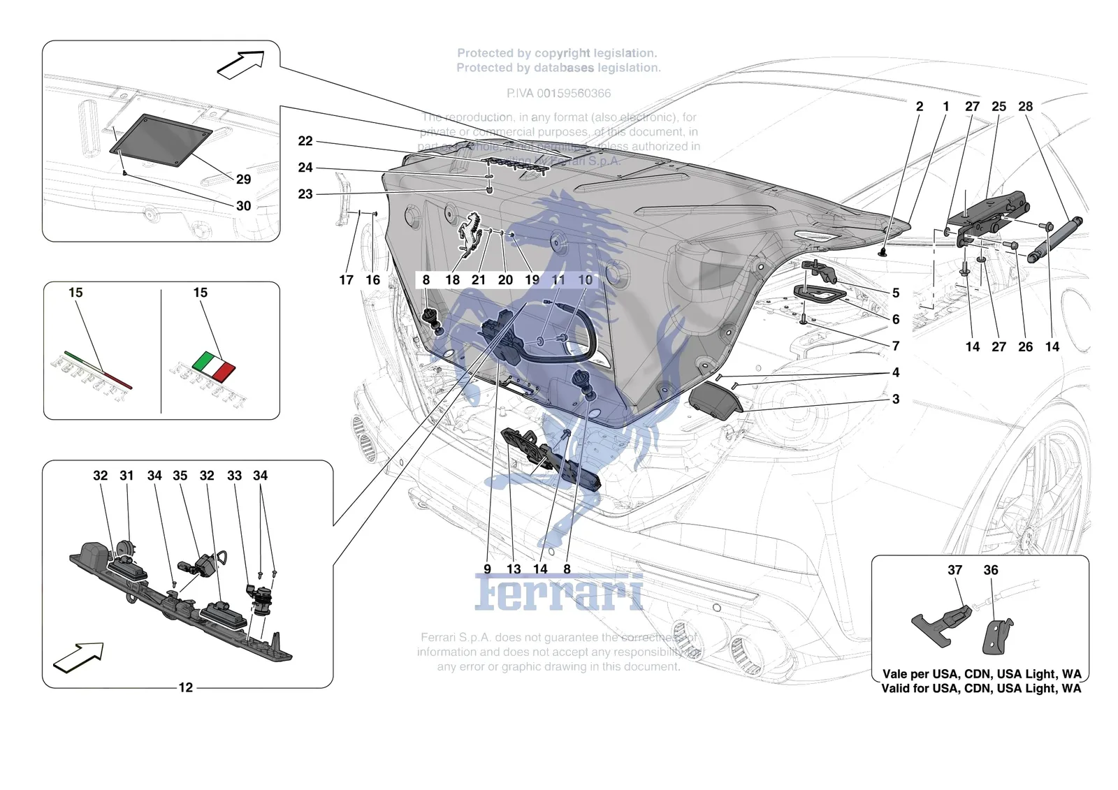 Ferrari Portofino M [VEHICLE TRIM] - E.36 - REAR LID TRIM exploded diagram