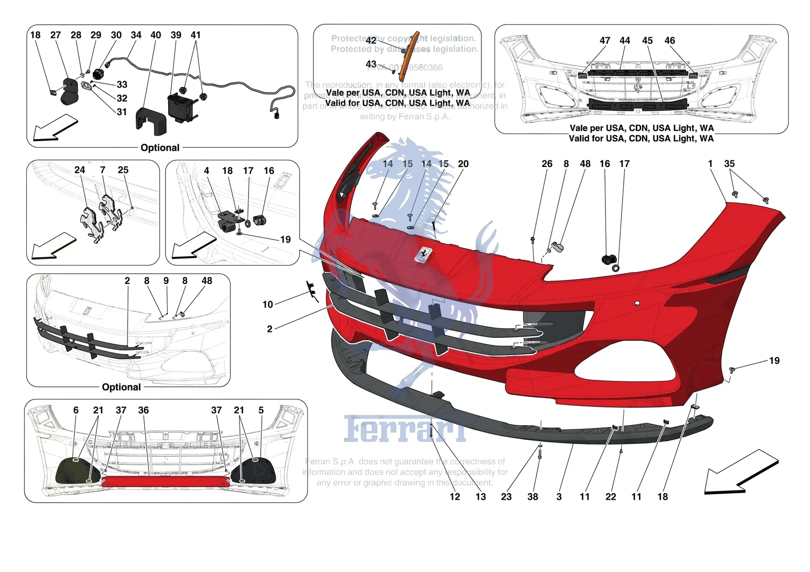 Ferrari Portofino M [VEHICLE TRIM] - E.40 - FRONT BUMPER exploded diagram