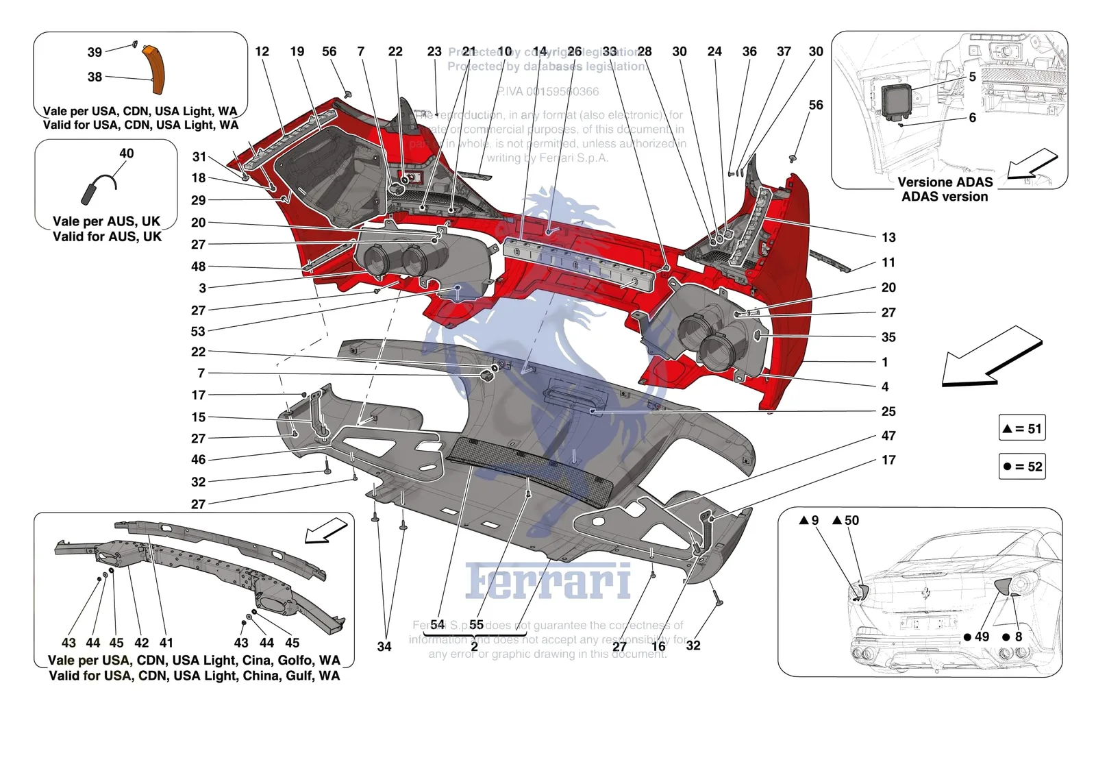 Ferrari Portofino M [VEHICLE TRIM] - E.42 - REAR BUMPER exploded diagram