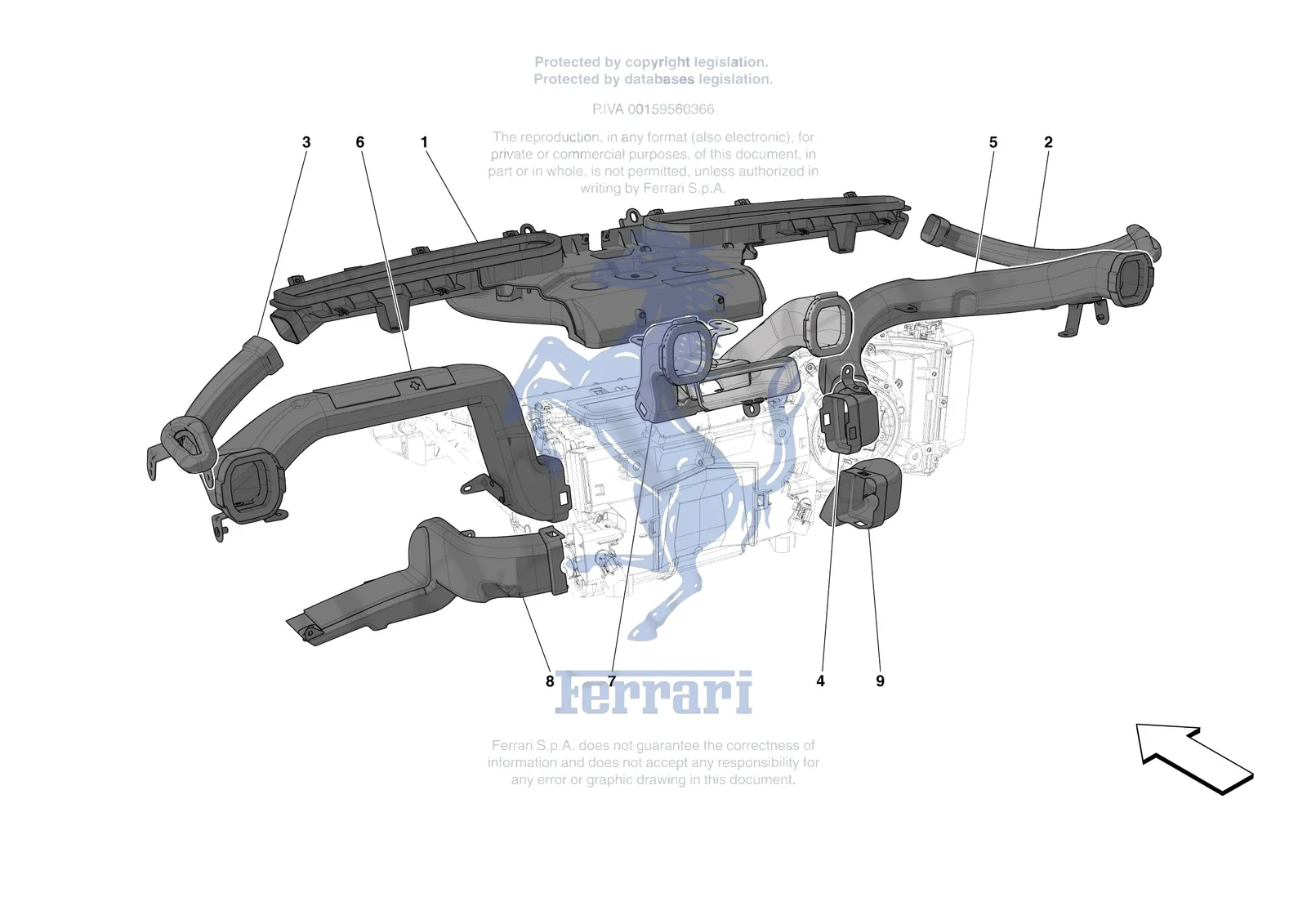 Ferrari Portofino M [VEHICLE TRIM] - E.47.05 - DASHBOARD - DUCTS -Not for RHD- exploded diagram