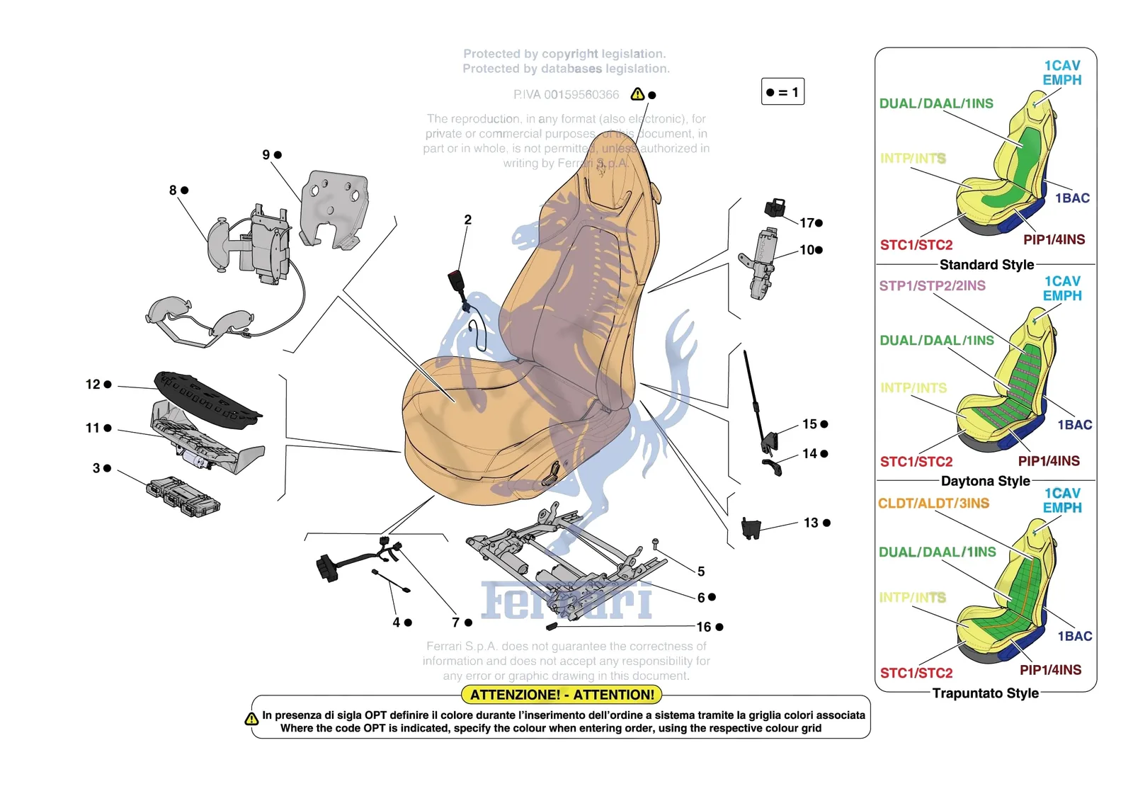 Ferrari Portofino M [VEHICLE TRIM] - E.51.01 - FRONT SEATS - SEATS AND GUIDES exploded diagram
