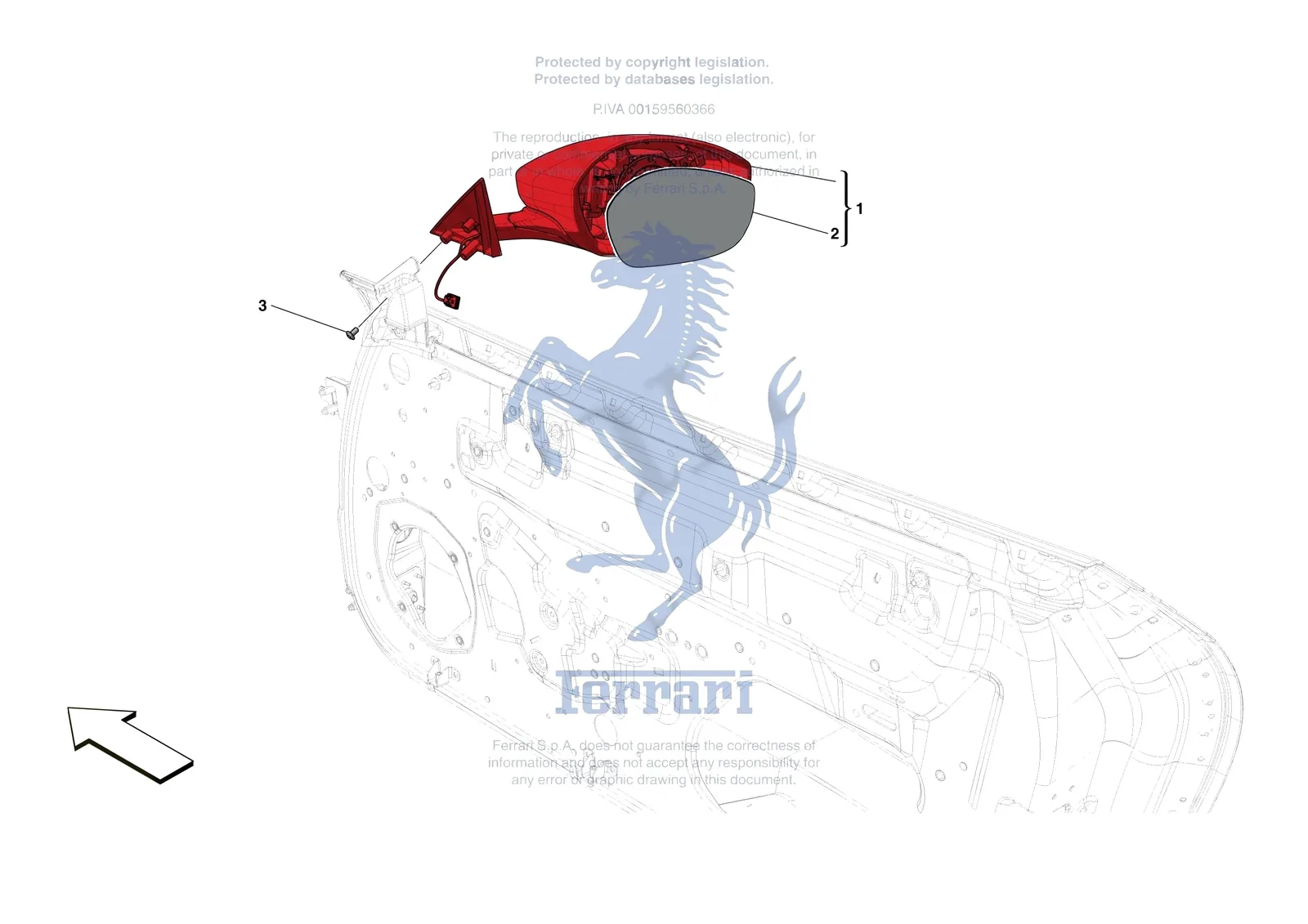 Ferrari Portofino M [VEHICLE TRIM] - E.54 - EXTERNAL REAR VIEW MIRRORS exploded diagram