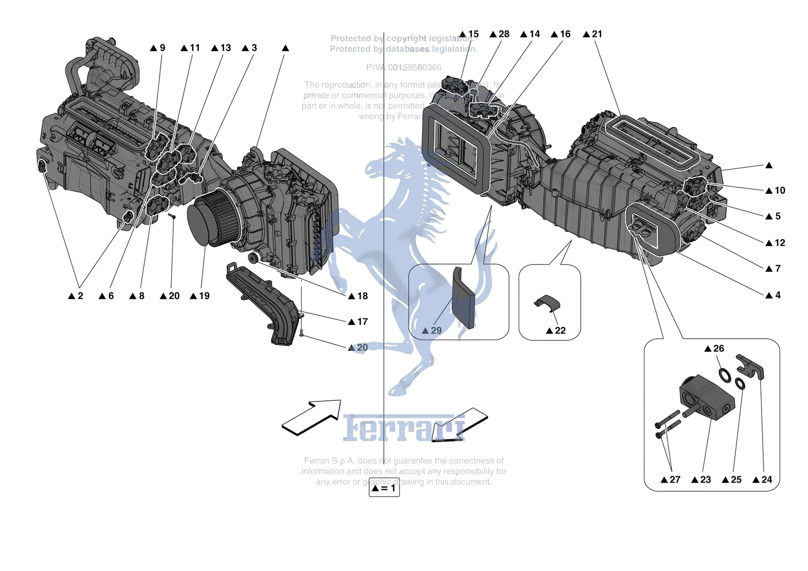 Ferrari Portofino M [VEHICLE TRIM] - E.57.01 - AC SYSTEM - EVAPORATOR exploded diagram