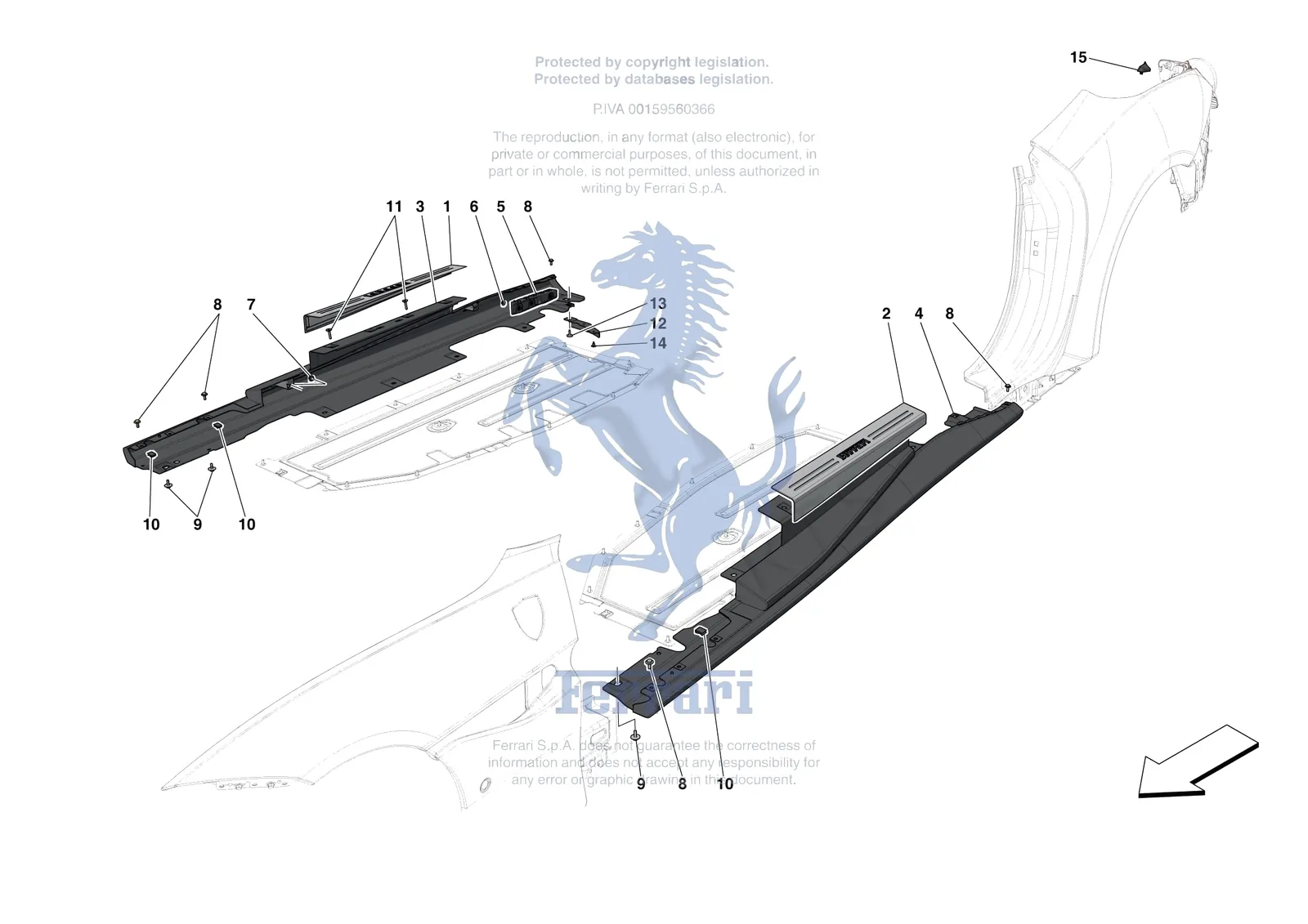 Ferrari Portofino M [VEHICLE TRIM] - E.59 - EXTERNAL LATERAL TRIM exploded diagram