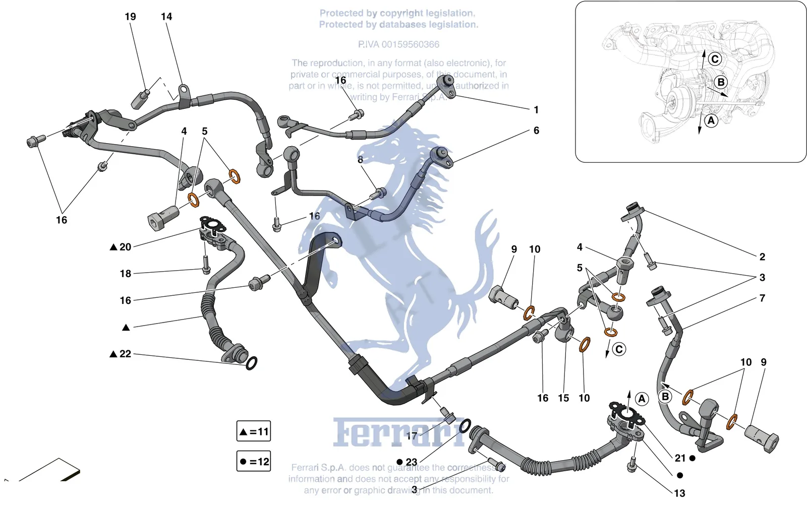 Ferrari Portofino Forced Induction System Pipes exploded diagram