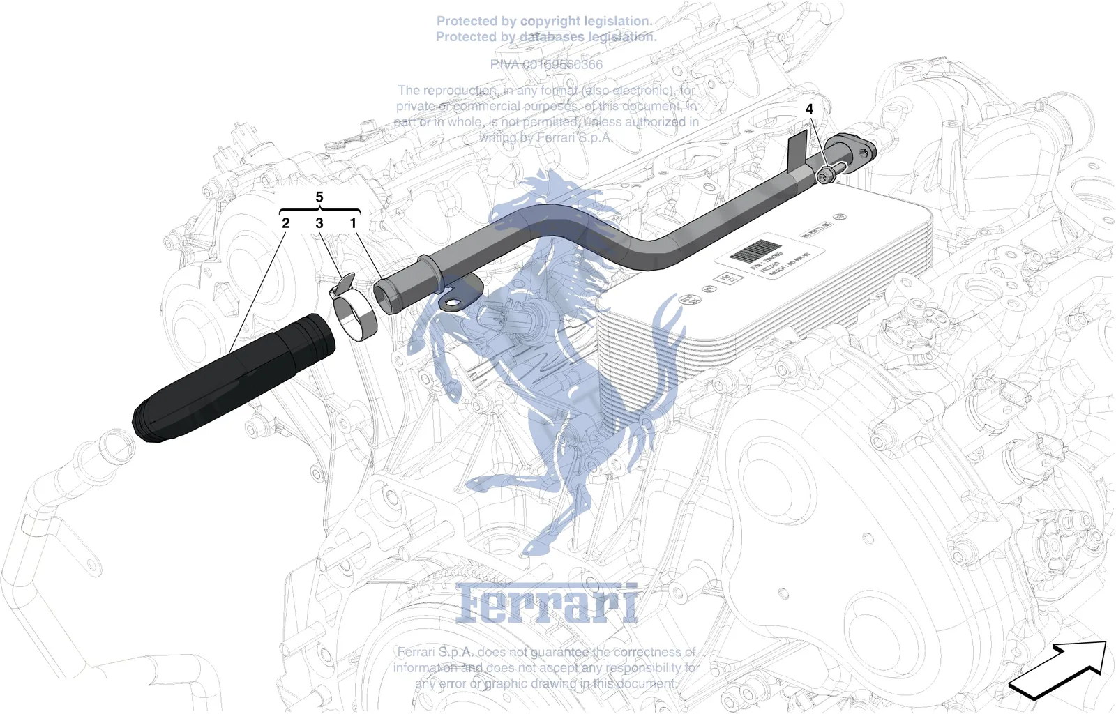 Ferrari Portofino Engine Cooling System Pipes exploded diagram