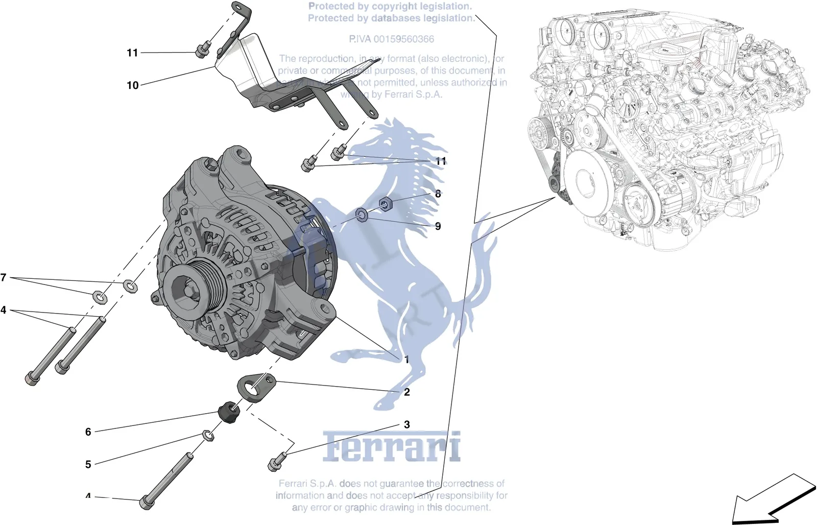 Ferrari Portofino Alternator exploded diagram