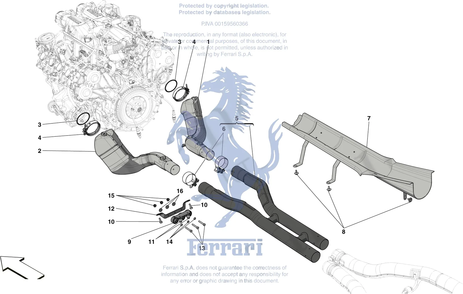 Ferrari Portofino Exhaust System - Front Section exploded diagram