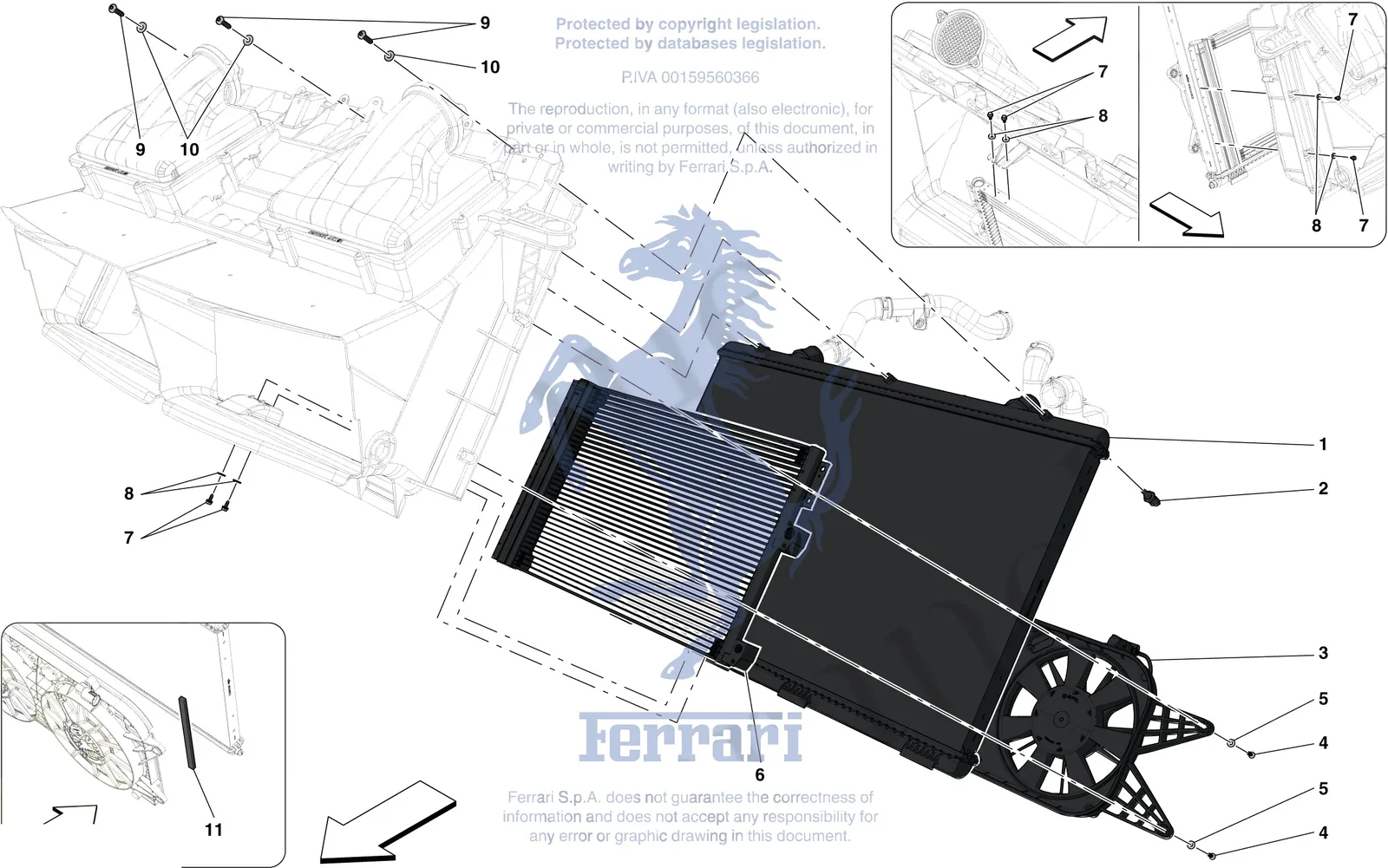 Ferrari Portofino Engine Cooling Radiators exploded diagram