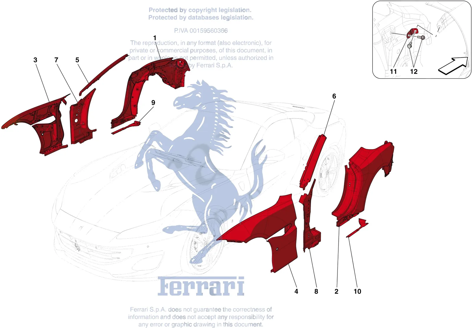 Ferrari Portofino Lateral Outer Bodyshell exploded diagram