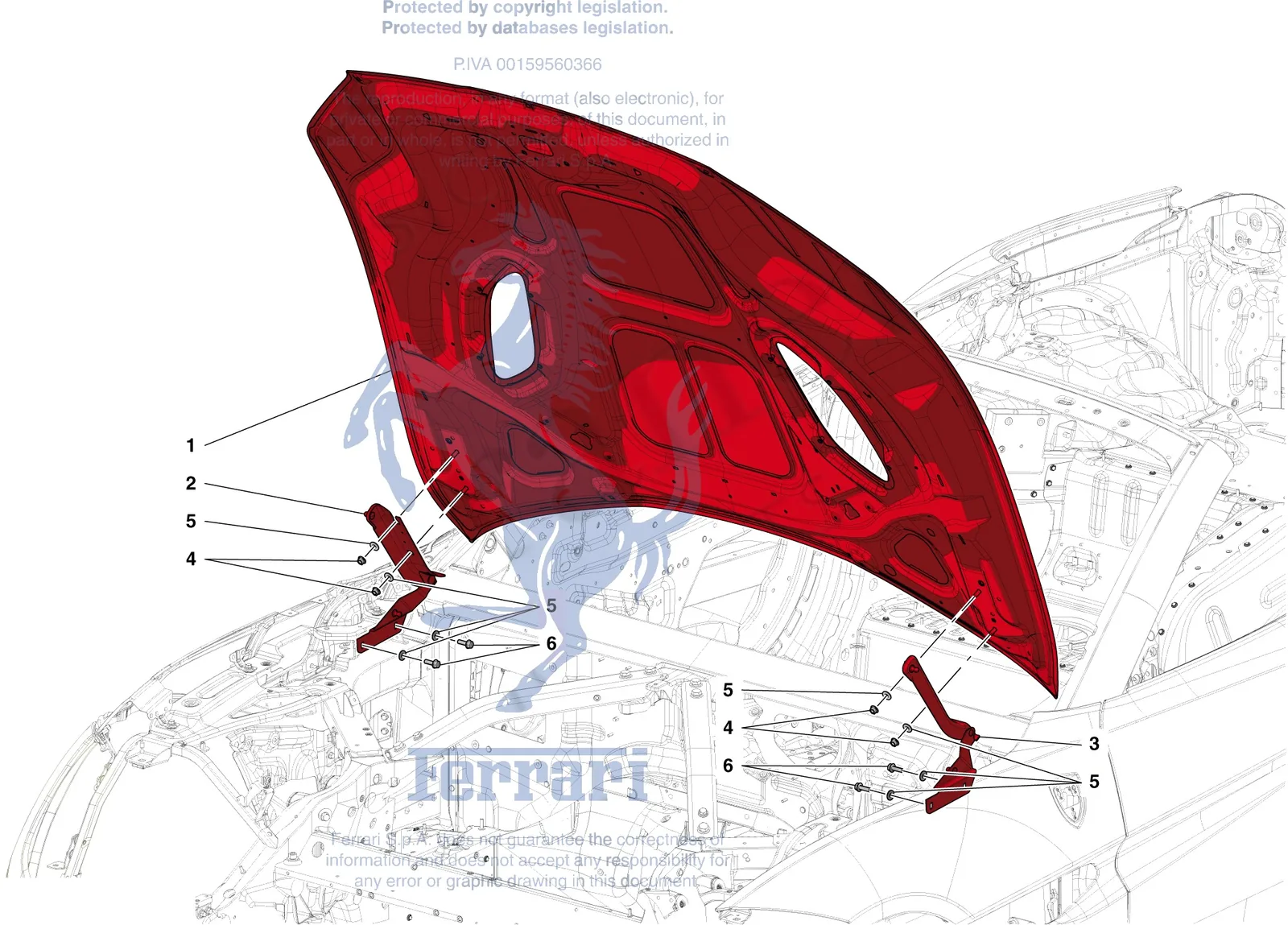 Ferrari Portofino Front Lid Substructure exploded diagram