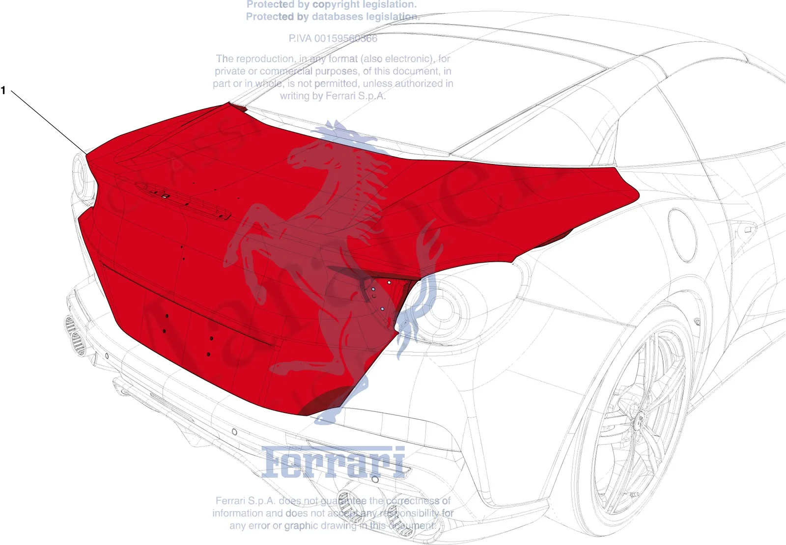 Ferrari Portofino Rear Lid Substructure exploded diagram