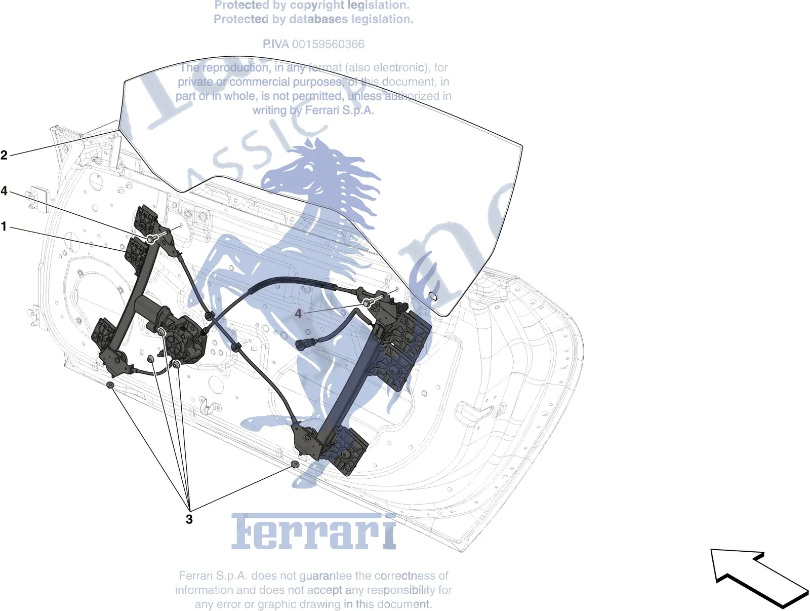 Ferrari Portofino Doors - Window And Window Lifter exploded diagram
