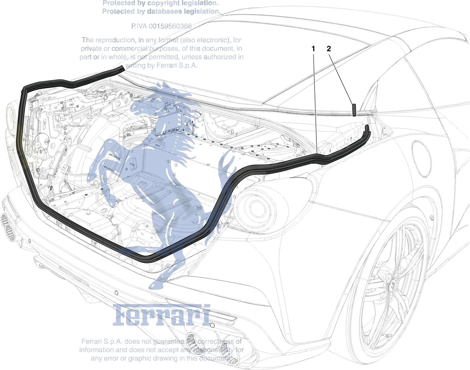 Ferrari Portofino Rear Lid Seals exploded diagram