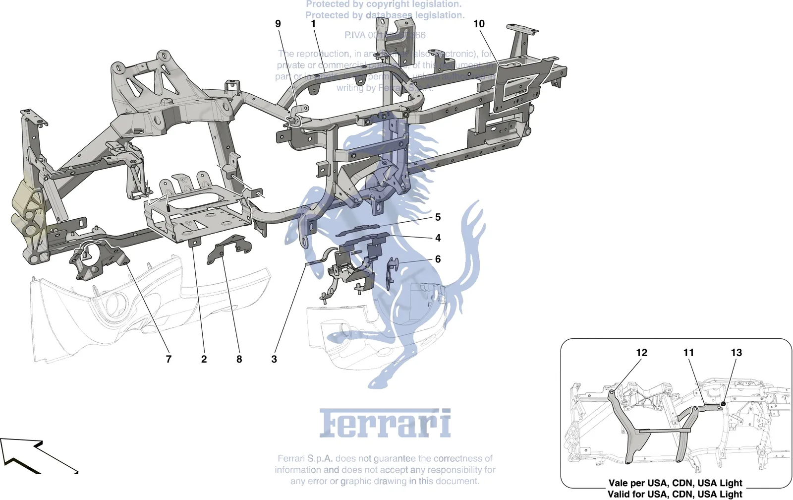 Ferrari Portofino DASHBOARD - SUBSTRUCTURE -Not for RHD- exploded diagram