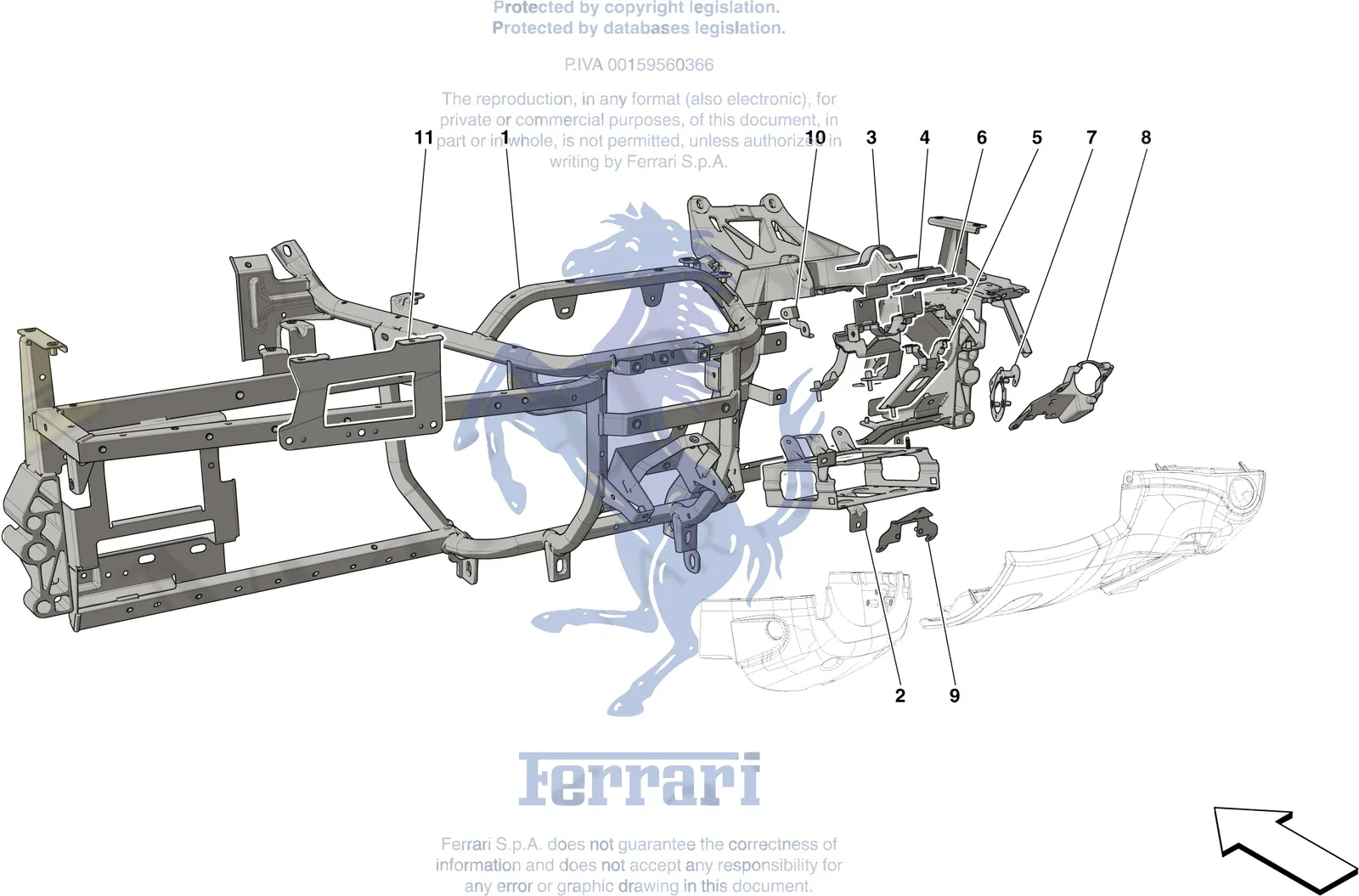 Ferrari Portofino DASHBOARD - SUBSTRUCTURE -Applicable for RHD- exploded diagram