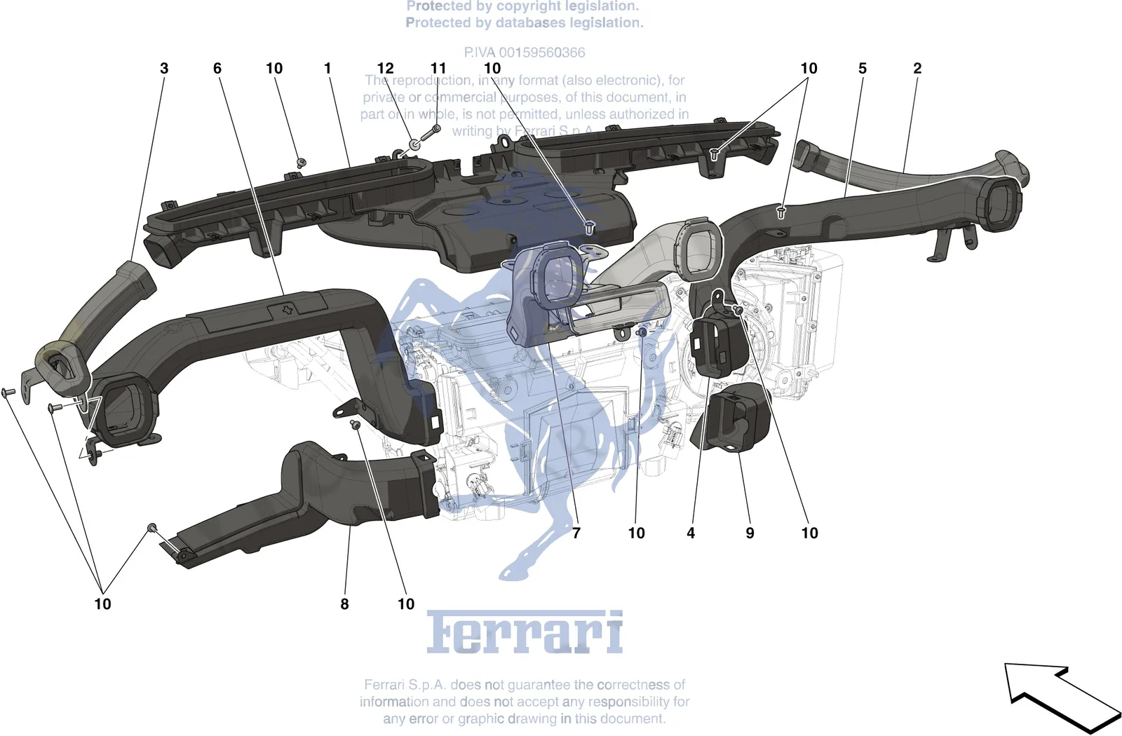 Ferrari Portofino DASHBOARD - DUCTS -Not for RHD- exploded diagram