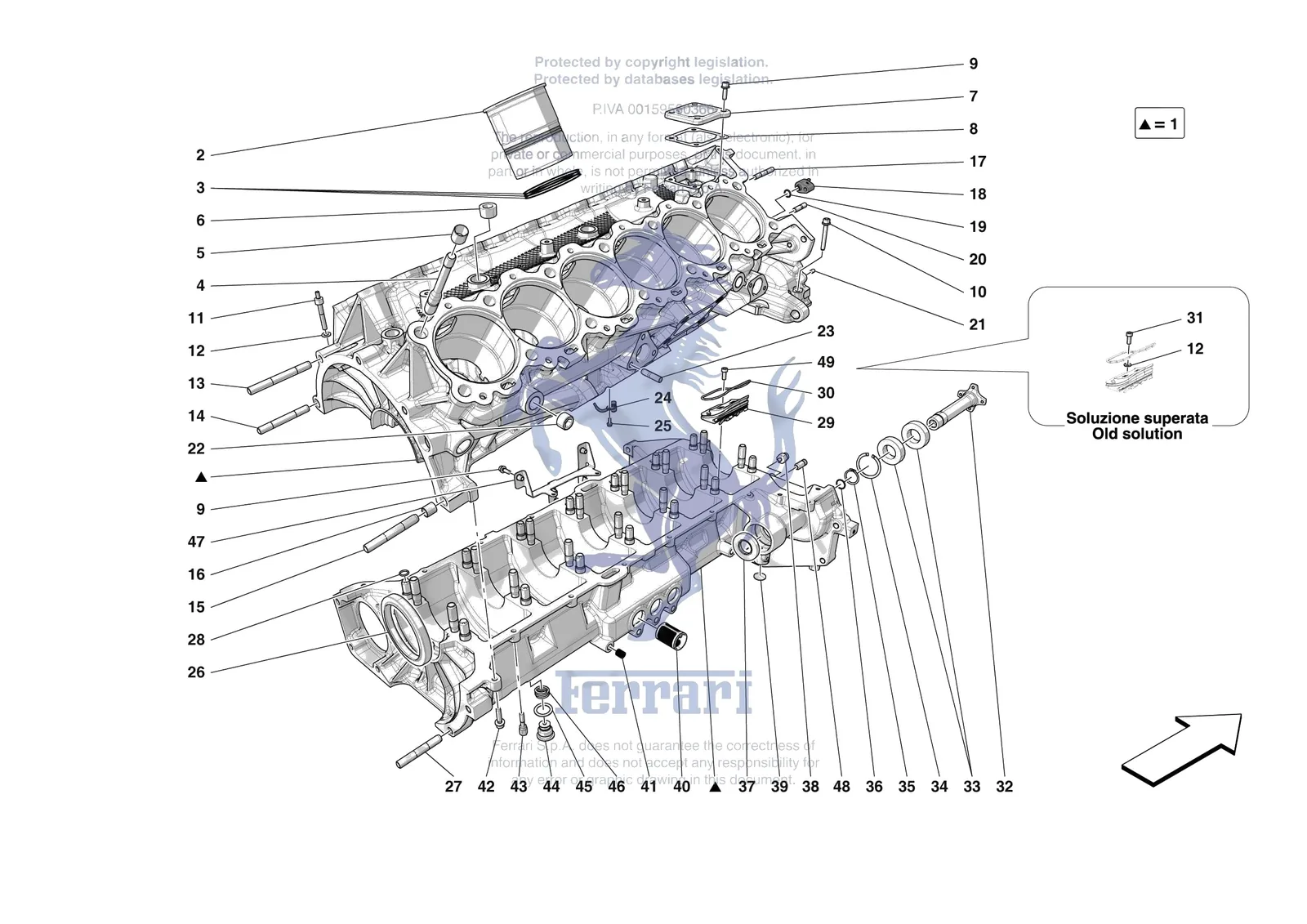 Ferrari Purosangue [ENGINE] - B.1 - CRANKCASE exploded diagram