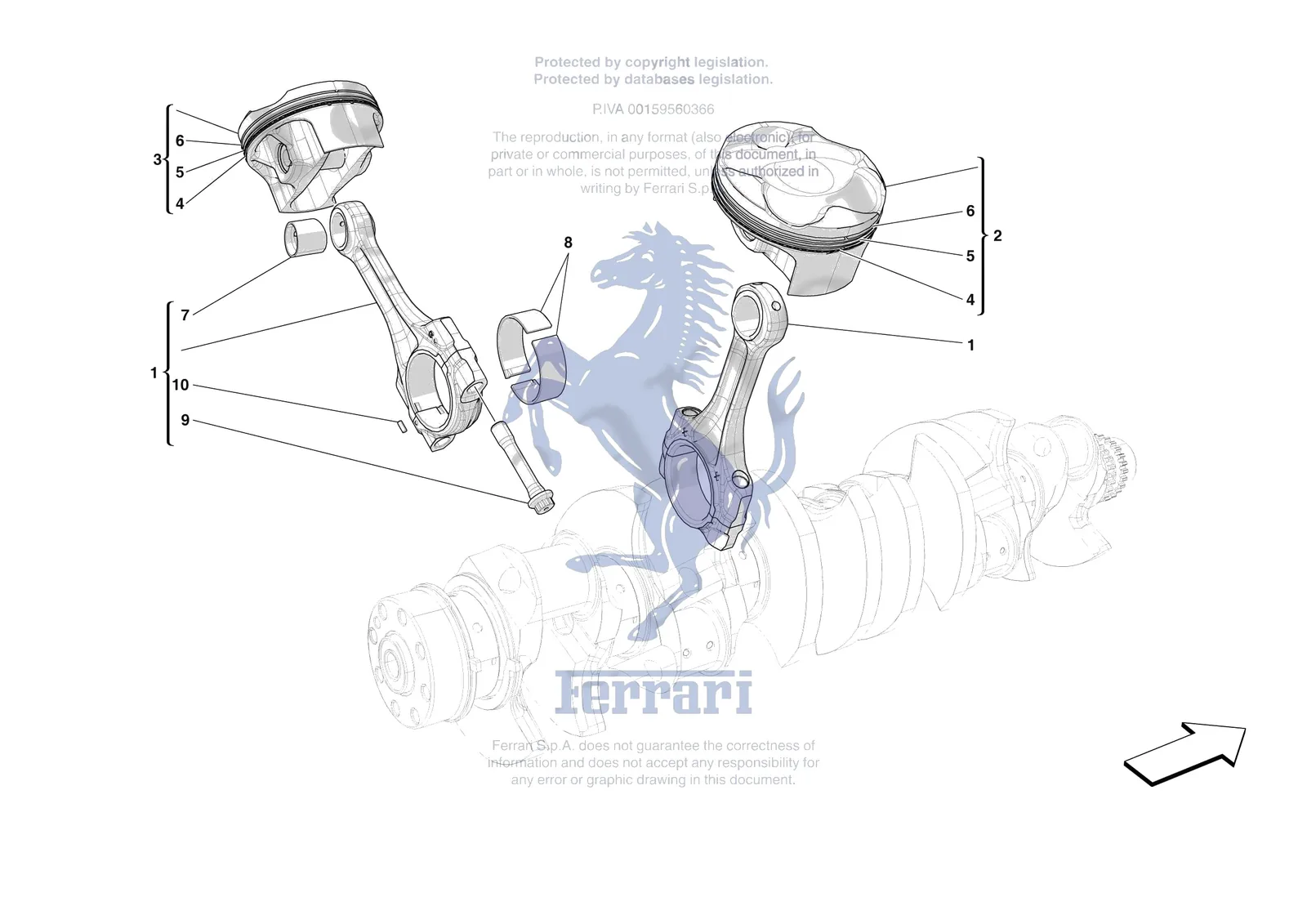 Ferrari Purosangue [ENGINE] - B.5 - PISTONS AND CONNECTING RODS exploded diagram