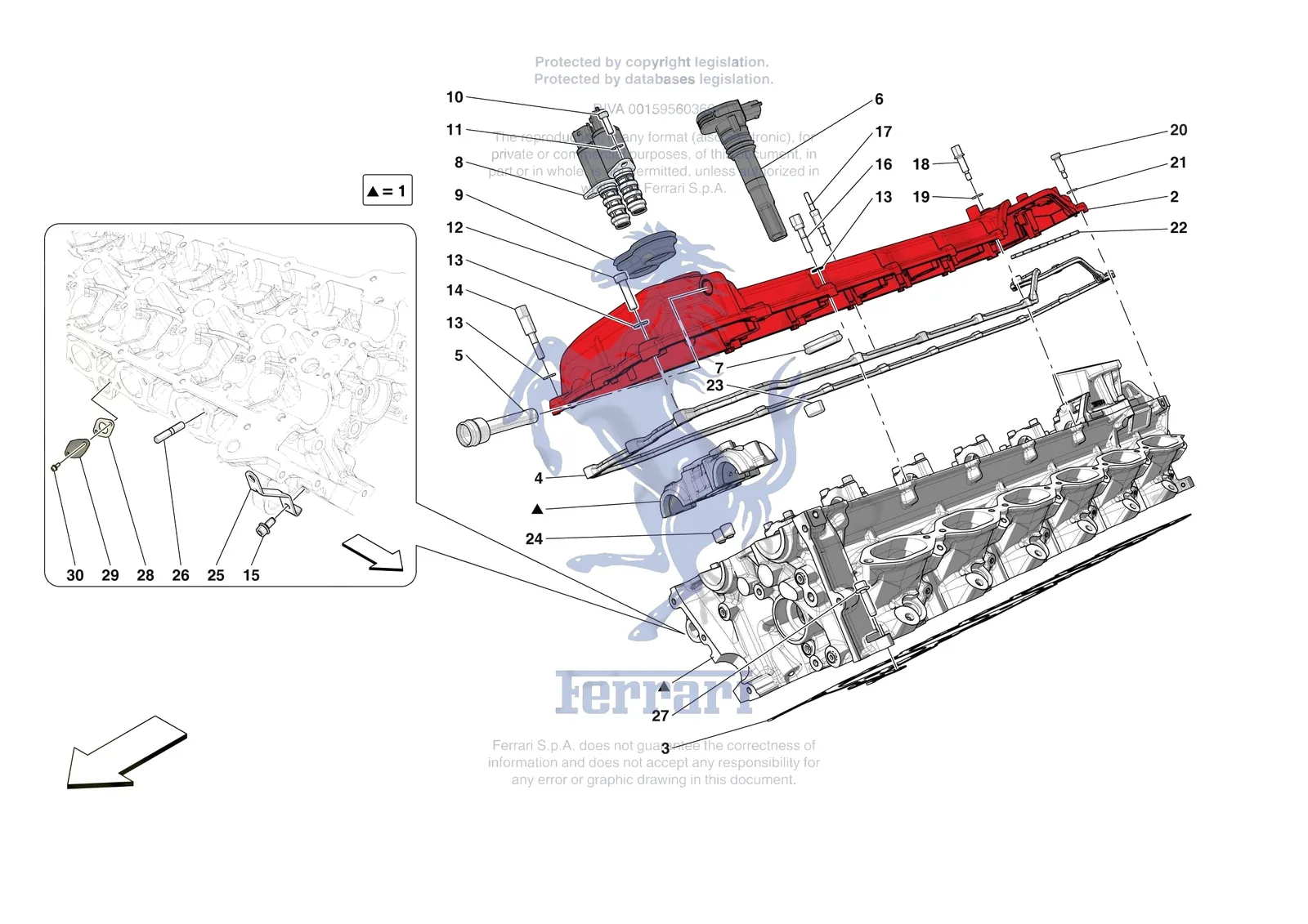 Ferrari Purosangue [ENGINE] - B.08.01 - CYLINDER HEADS - RH HEAD exploded diagram