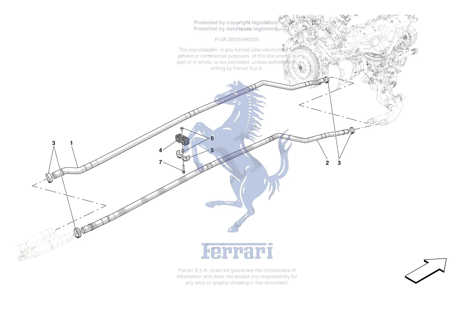 Ferrari Purosangue [GEARBOX] - C.03.01 - GEARBOX OIL HEAT EXCHANGER AND PIPES - FRONT-UNDERBODY PIPES exploded diagram