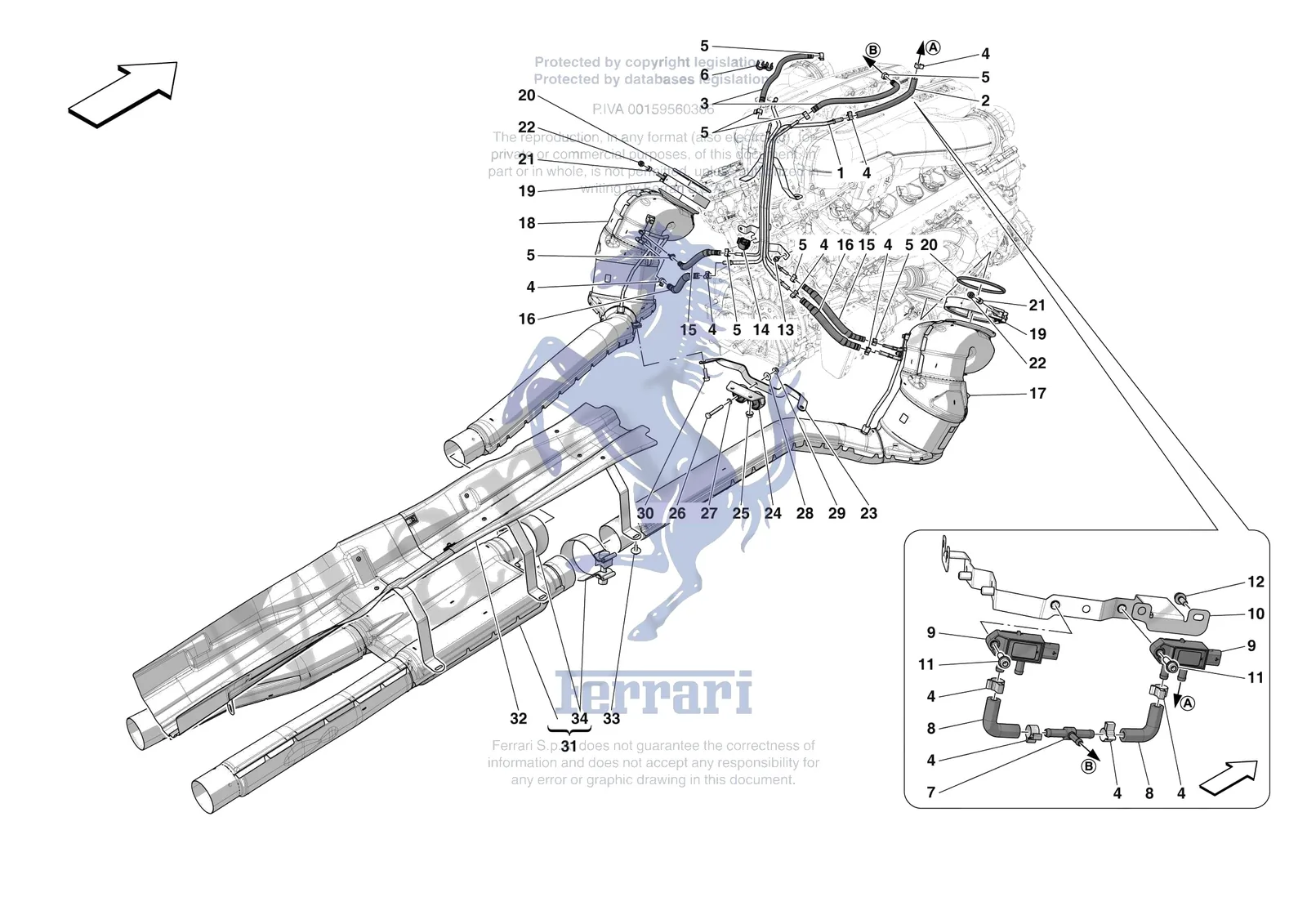 Ferrari Purosangue [MECHANICAL SYSTEM] - D.08.01 - EXHAUST SYSTEM - FRONT SECTION exploded diagram