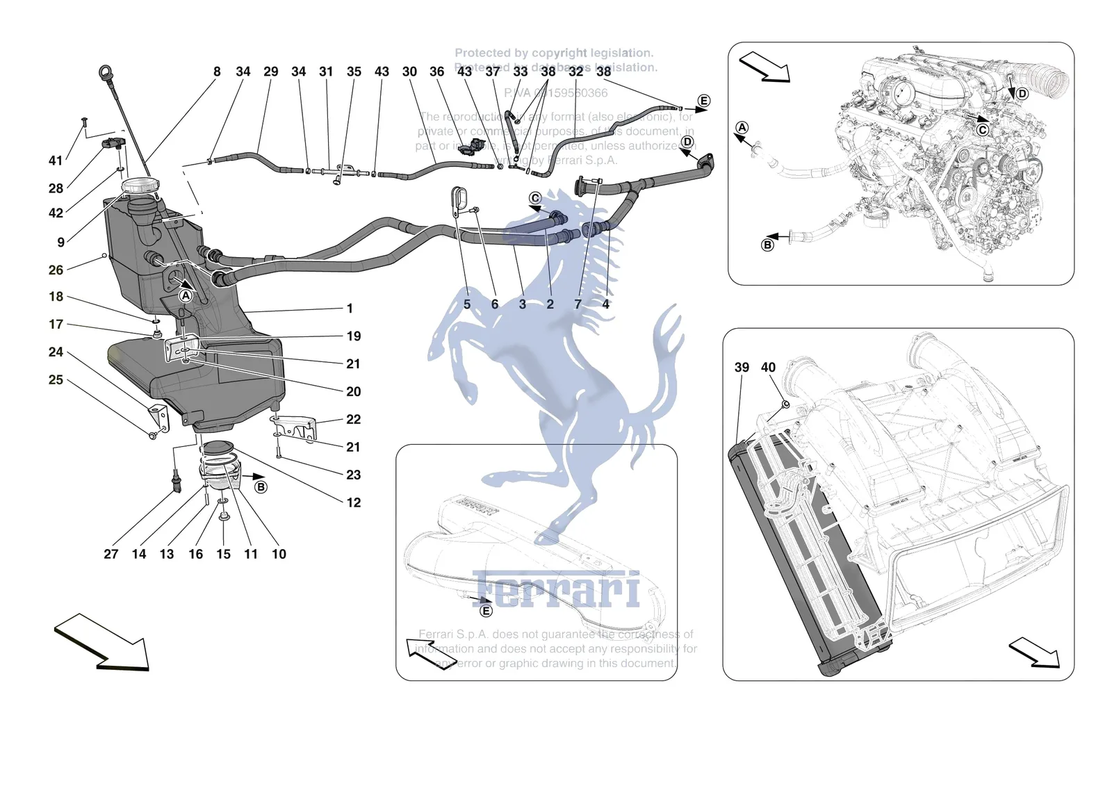 Ferrari Purosangue [MECHANICAL SYSTEM] - D.9 - ENGINE OIL RADIATOR AND TANK exploded diagram