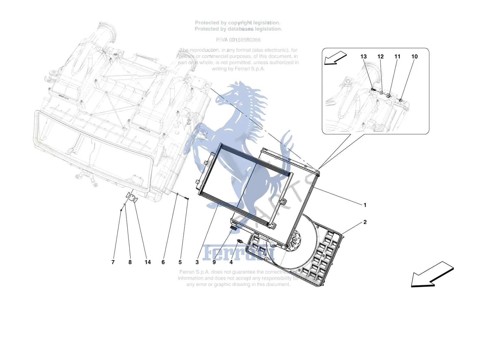 Ferrari Purosangue [MECHANICAL SYSTEM] - D.14 - ENGINE COOLING SYSTEM RADIATORS exploded diagram