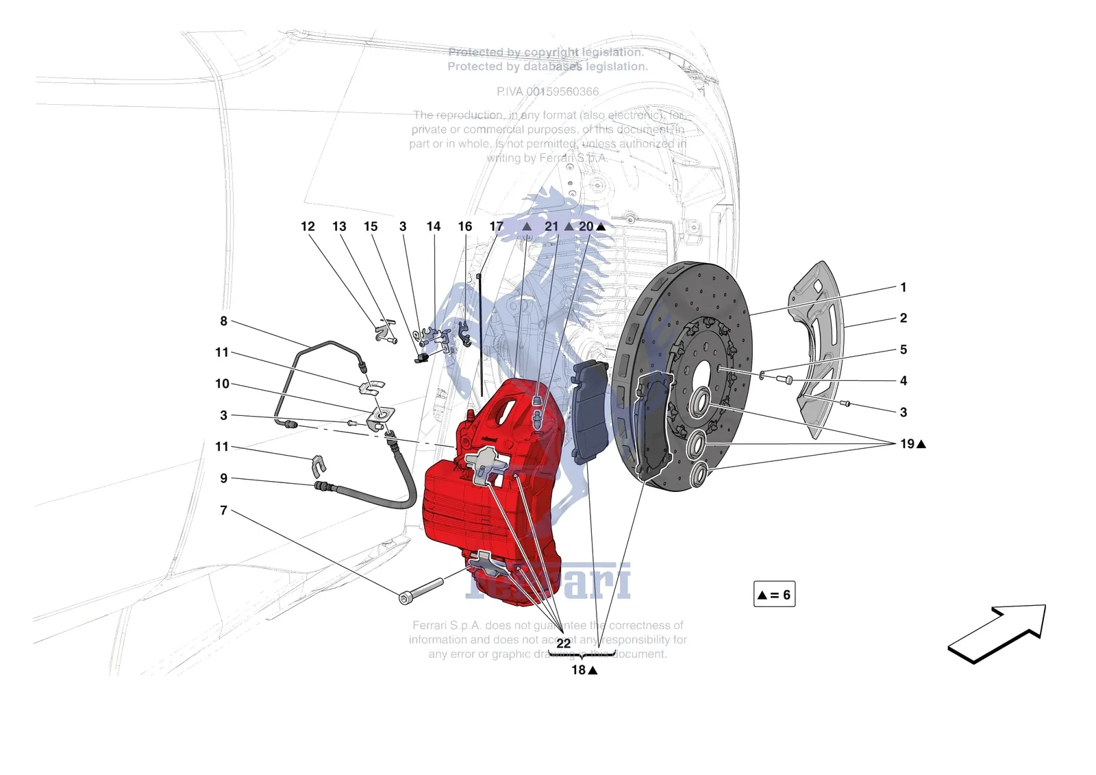 Ferrari Purosangue [MECHANICAL SYSTEM] - D.25.03 - FRONT SUSPENSION - CALIPERS AND DISCS exploded diagram