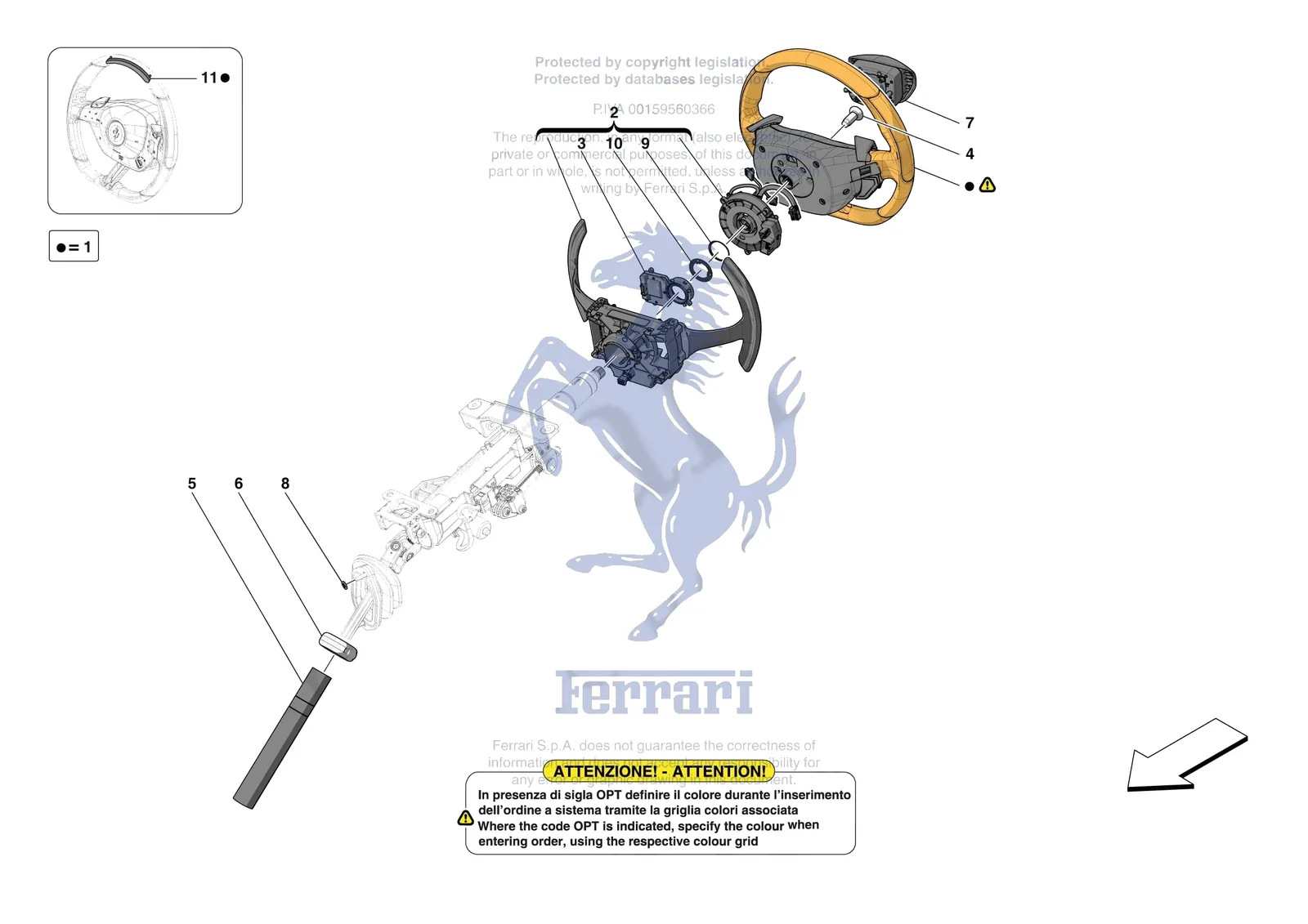 Ferrari Purosangue [MECHANICAL SYSTEM] - D.30.02 - STEERING WHEEL AND STEERING SYSTEM - STEERING WHEEL AND AIRBAG exploded diagram