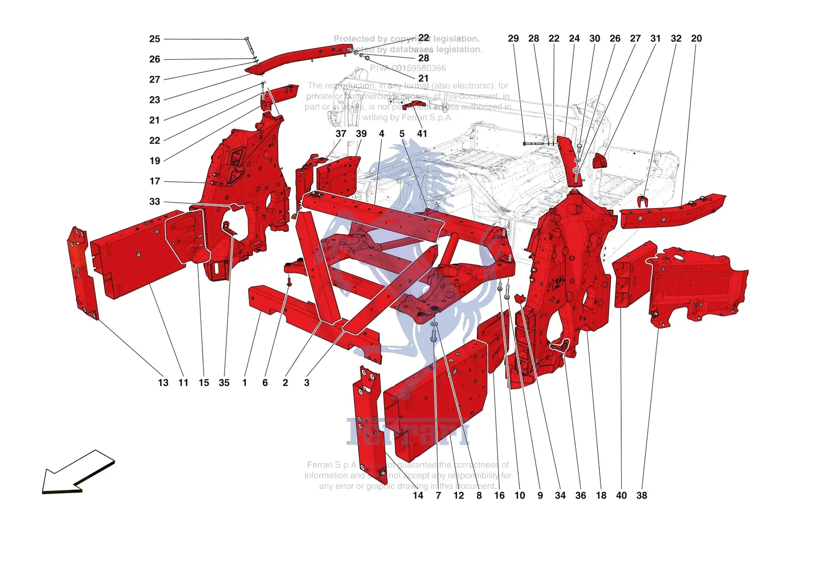 Ferrari Purosangue [VEHICLE TRIM] - E.01.01 - STRUCTURES AND ELEMENTS FRONT OF VEHICLE exploded diagram