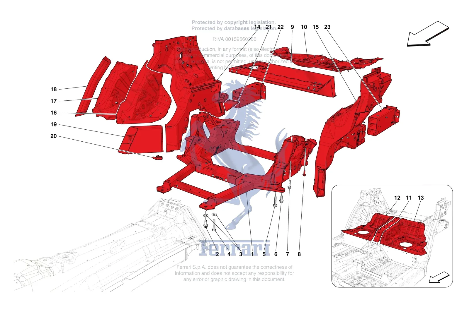 Ferrari Purosangue [VEHICLE TRIM] - E.01.03 - STRUCTURES AND ELEMENTS REAR OF VEHICLE exploded diagram