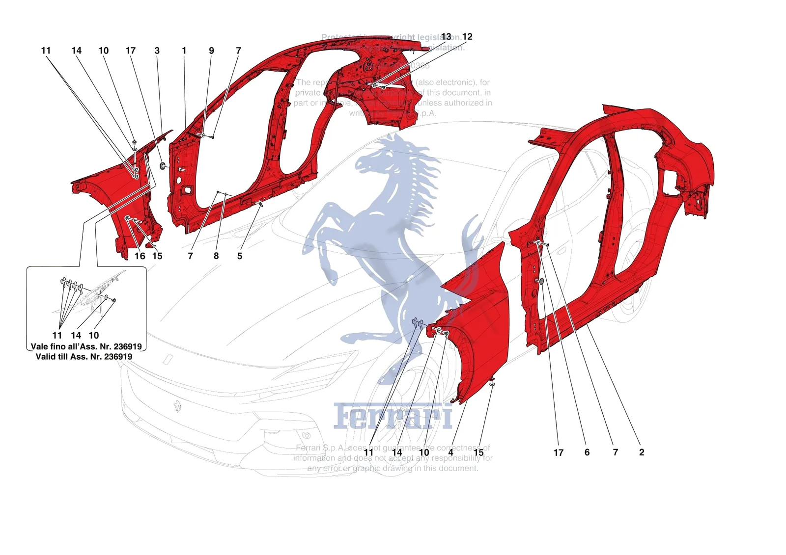 Ferrari Purosangue [VEHICLE TRIM] - E.2 - LATERAL OUTER BODYSHELL exploded diagram