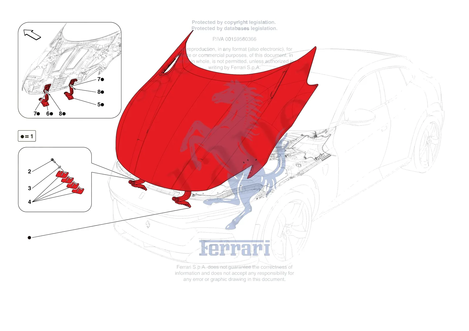 Ferrari Purosangue [VEHICLE TRIM] - E.9 - FRONT LID SUBSTRUCTURE exploded diagram