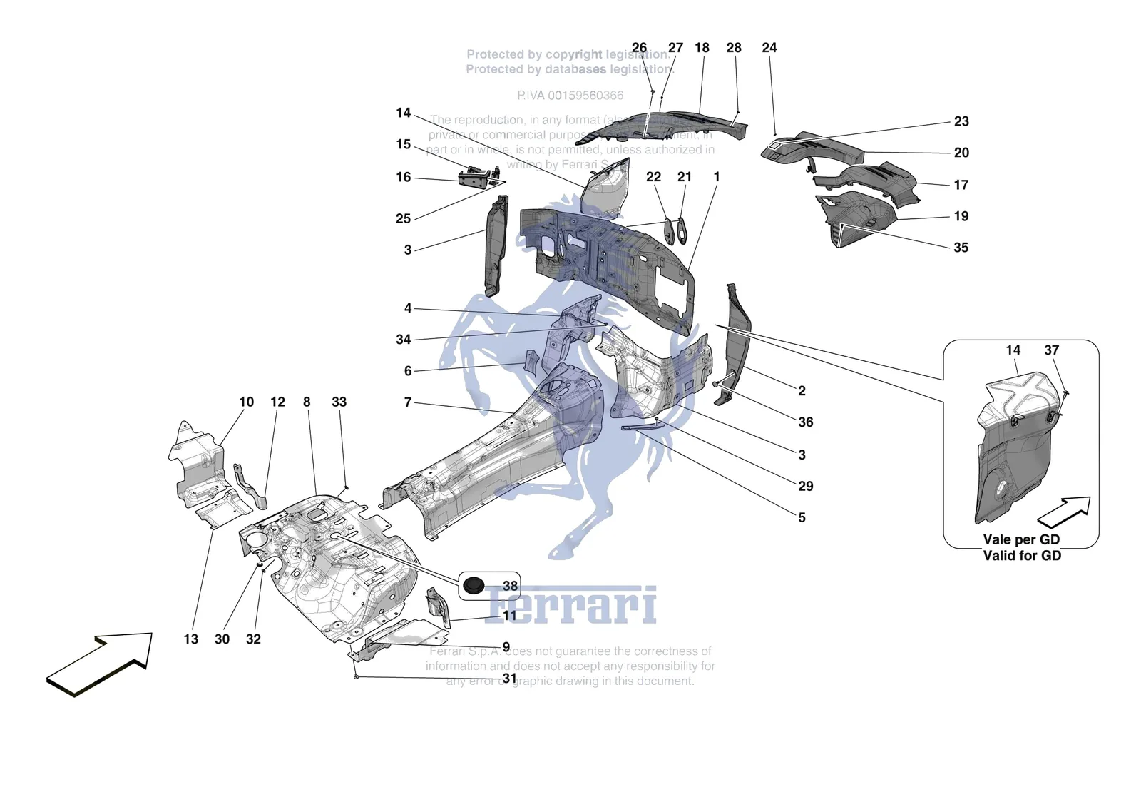 Ferrari Purosangue [VEHICLE TRIM] - E.20 - ENGINE COMPARTMENT INSULATION exploded diagram