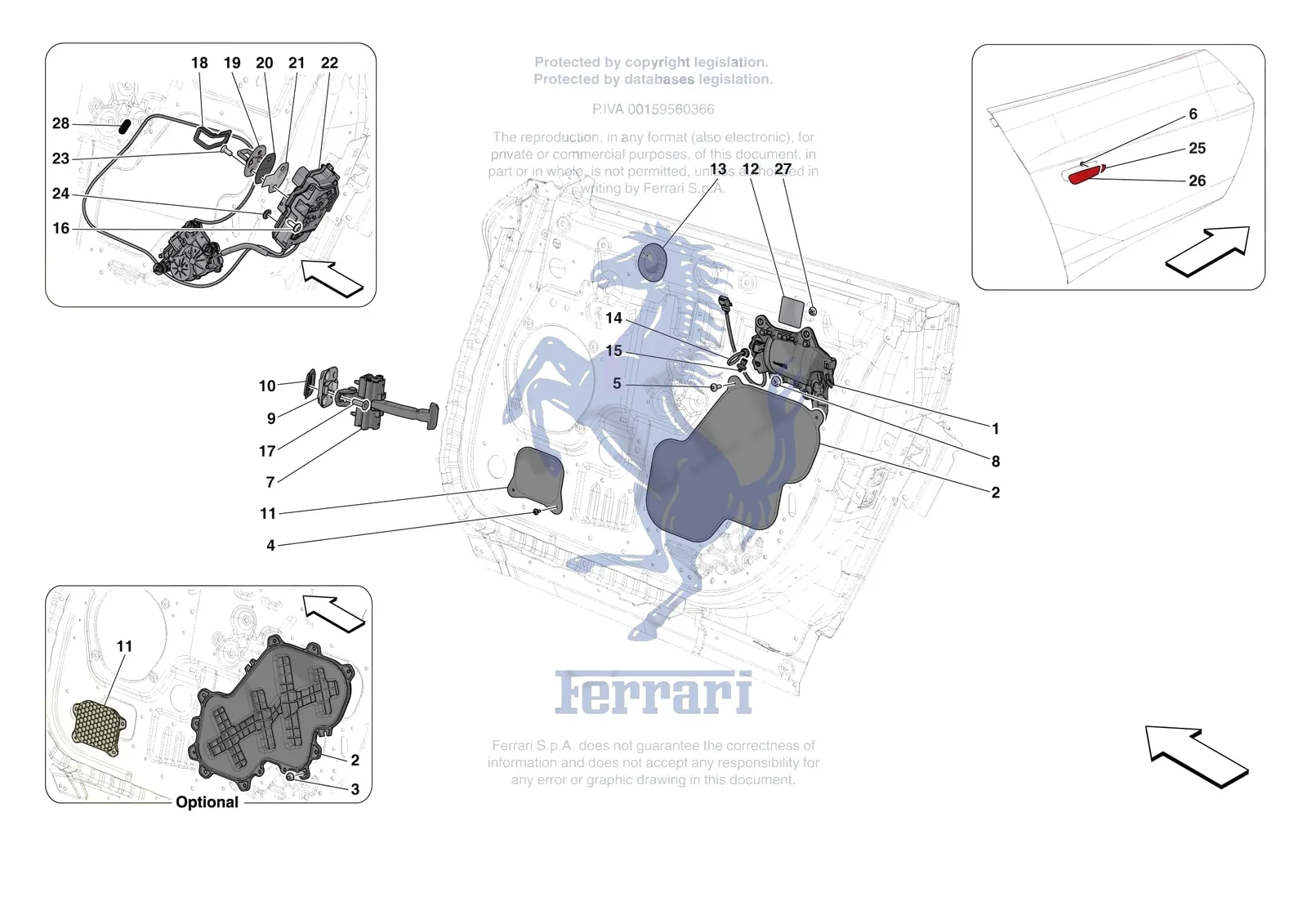 Ferrari Purosangue [VEHICLE TRIM] - E.29.03 - FRONT DOORS - OPENING MECHANISMS AND HINGES exploded diagram