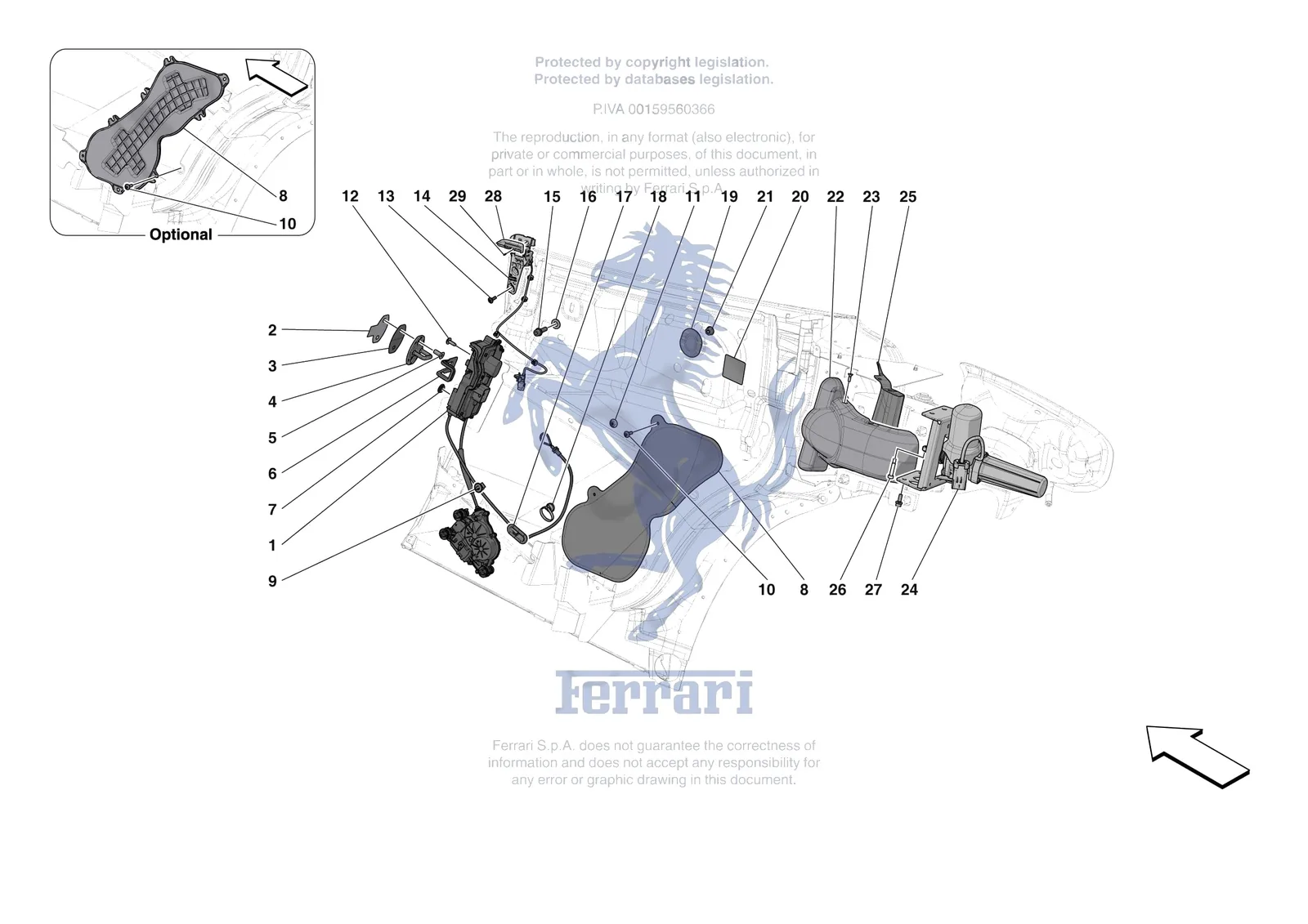 Ferrari Purosangue [VEHICLE TRIM] - E.29.04 - REAR DOORS - OPENING MECHANISMS AND HINGES exploded diagram
