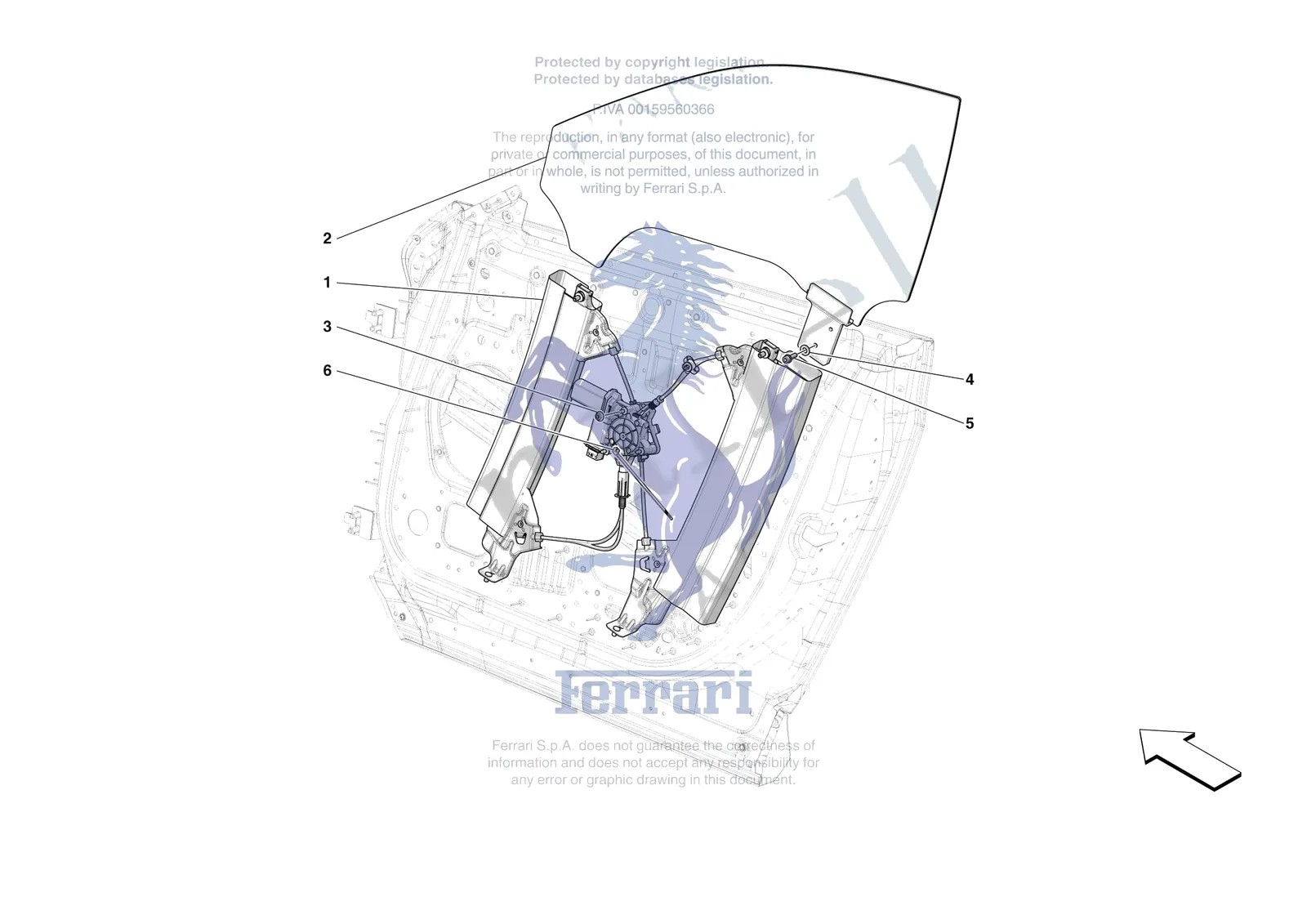 Ferrari Purosangue [VEHICLE TRIM] - E.29.05 - FRONT DOORS - WINDOW AND WINDOW LIFTER exploded diagram