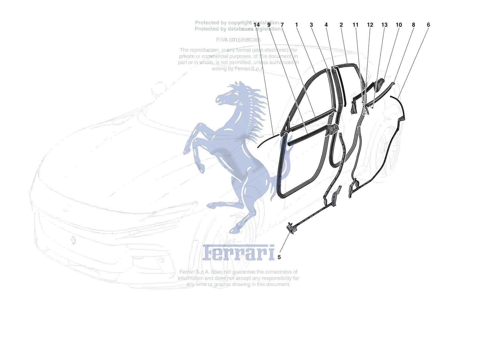 Ferrari Purosangue [VEHICLE TRIM] - E.32 - DOOR SEALS exploded diagram