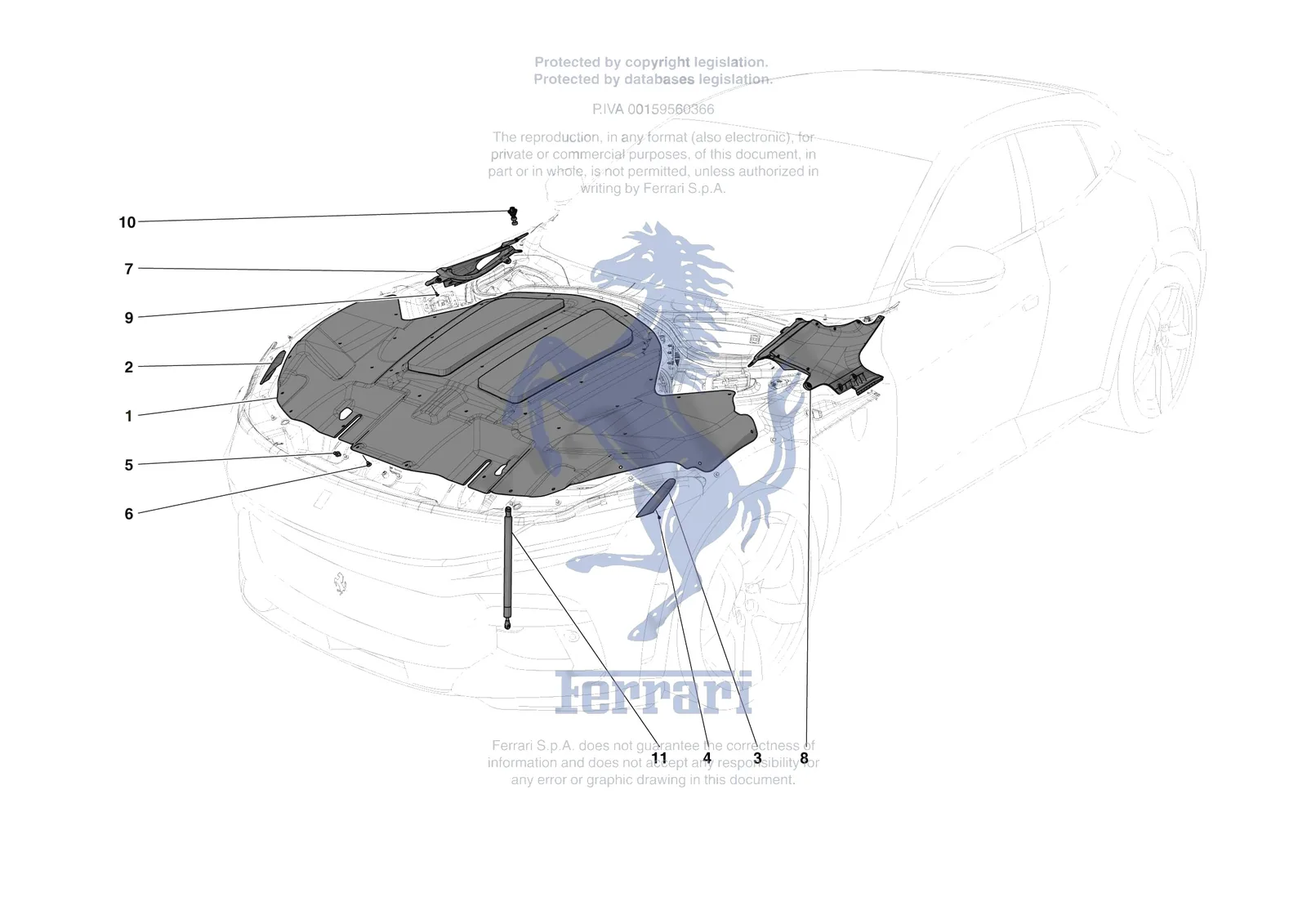 Ferrari Purosangue [VEHICLE TRIM] - E.33 - FRONT LID TRIM exploded diagram