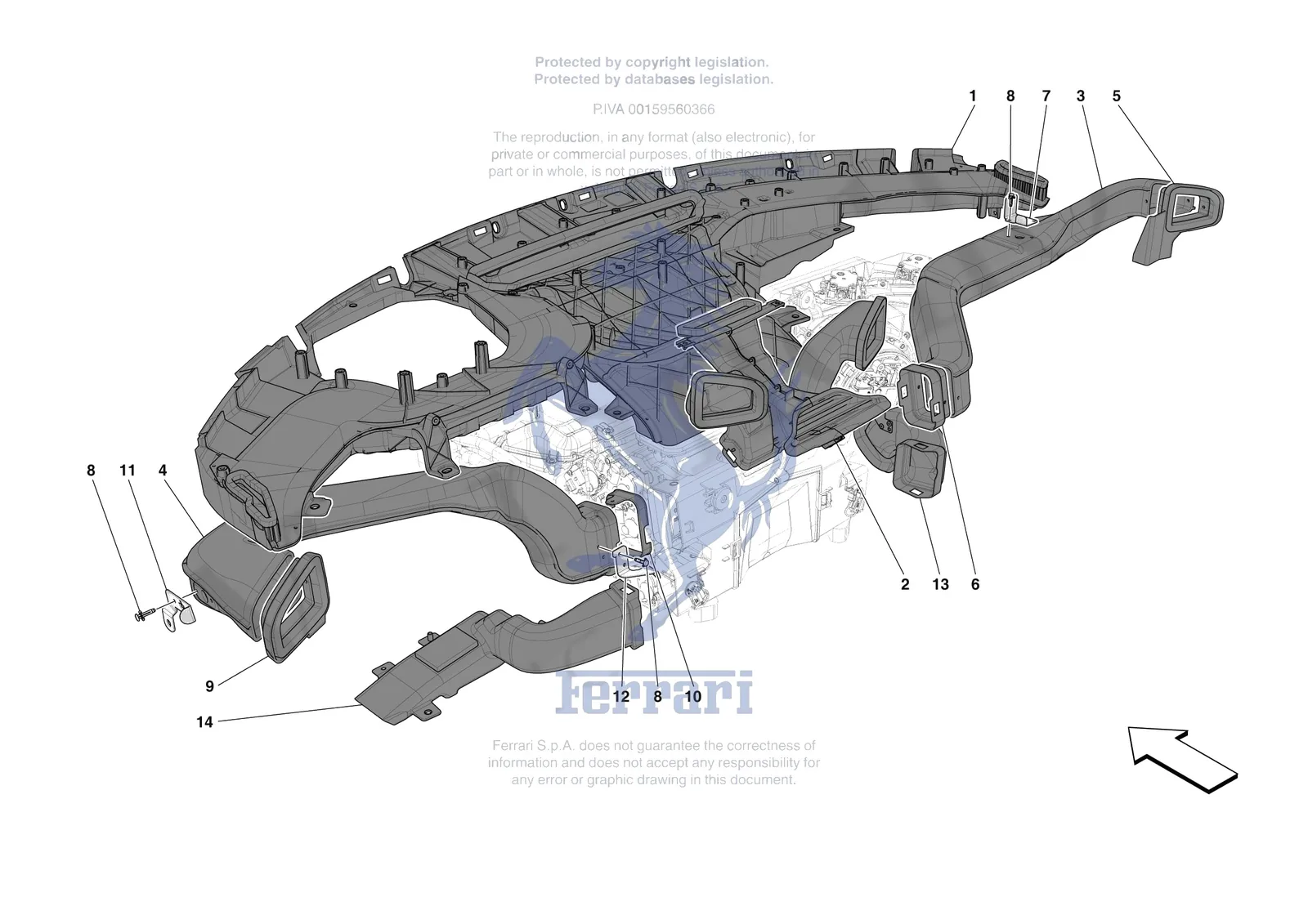 Ferrari Purosangue [VEHICLE TRIM] - E.47.05 - DASHBOARD - DUCTS -Not for RHD- exploded diagram