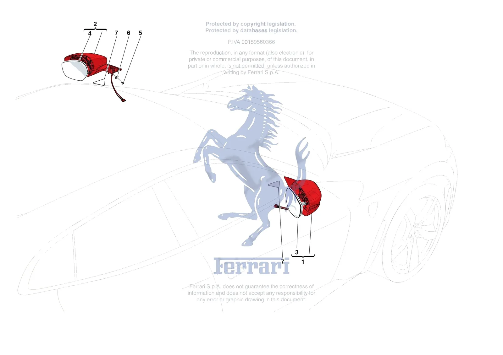 Ferrari Purosangue [VEHICLE TRIM] - E.54 - EXTERNAL REAR VIEW MIRRORS exploded diagram