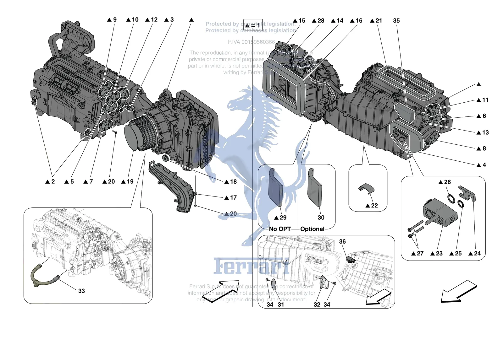 Ferrari Purosangue [VEHICLE TRIM] - E.57.01 - AIR CONDITIONING SYSTEM - FRONT ZONE EVAPORATOR exploded diagram