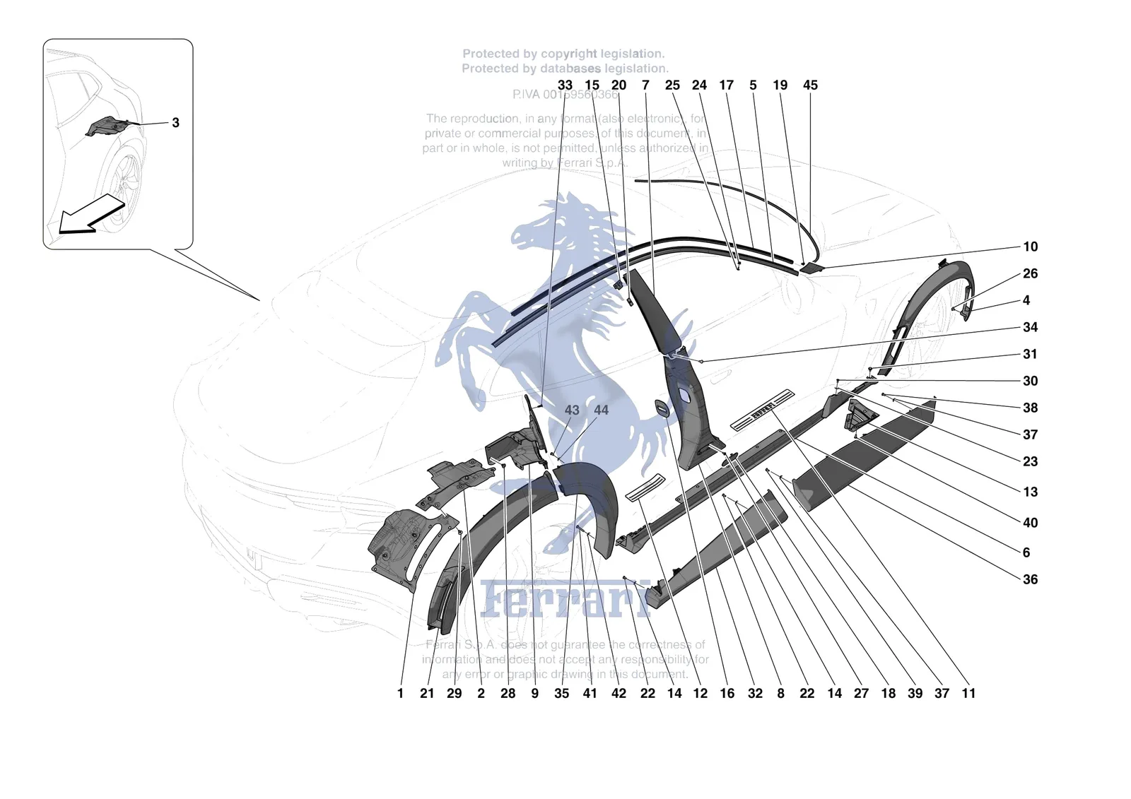 Ferrari Purosangue [VEHICLE TRIM] - E.59 - EXTERNAL LATERAL TRIM exploded diagram
