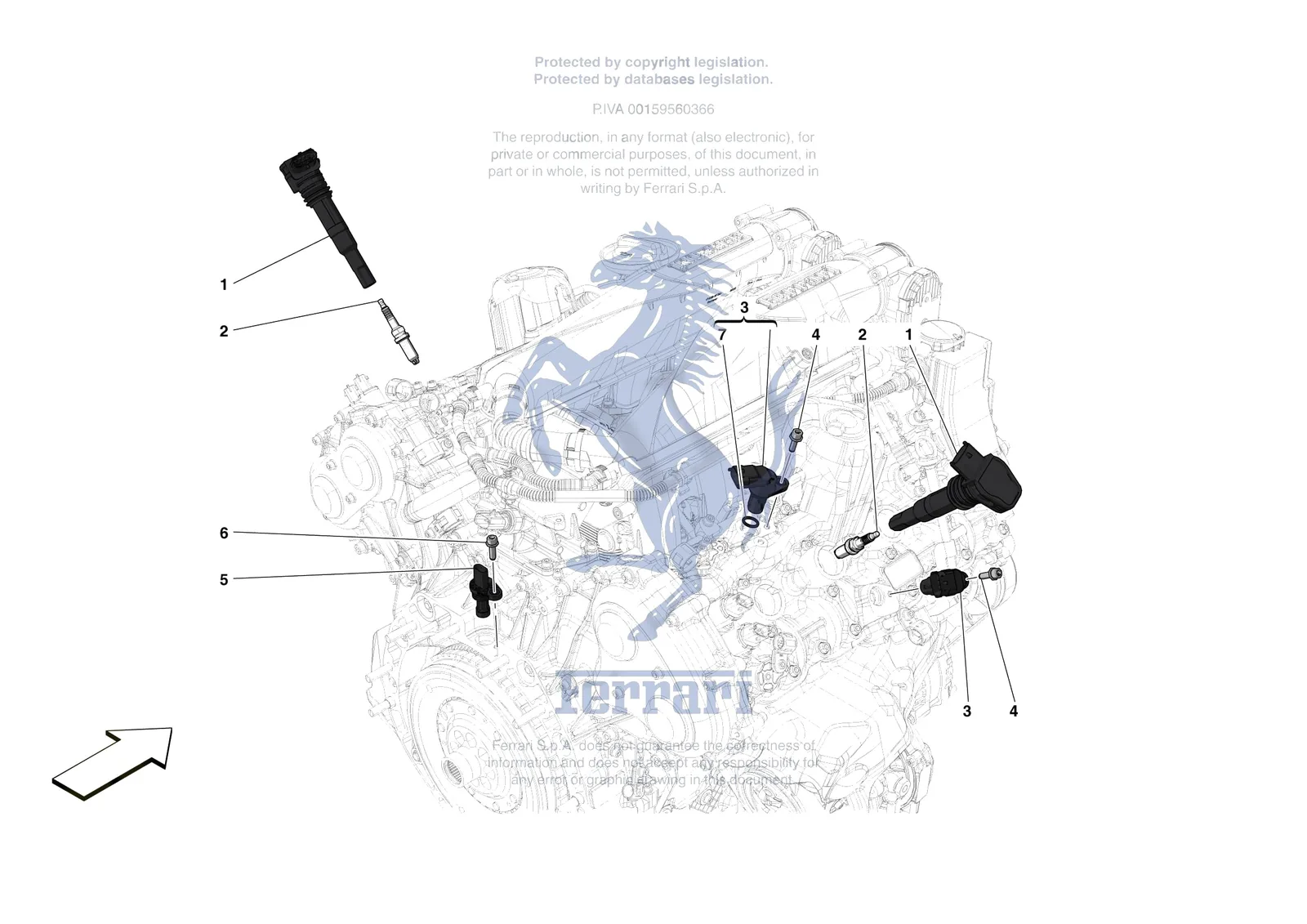 Ferrari Roma Spider [ENGINE] - B.16 - IGNITION COIL SPARK PLUGS AND SENSORS exploded diagram